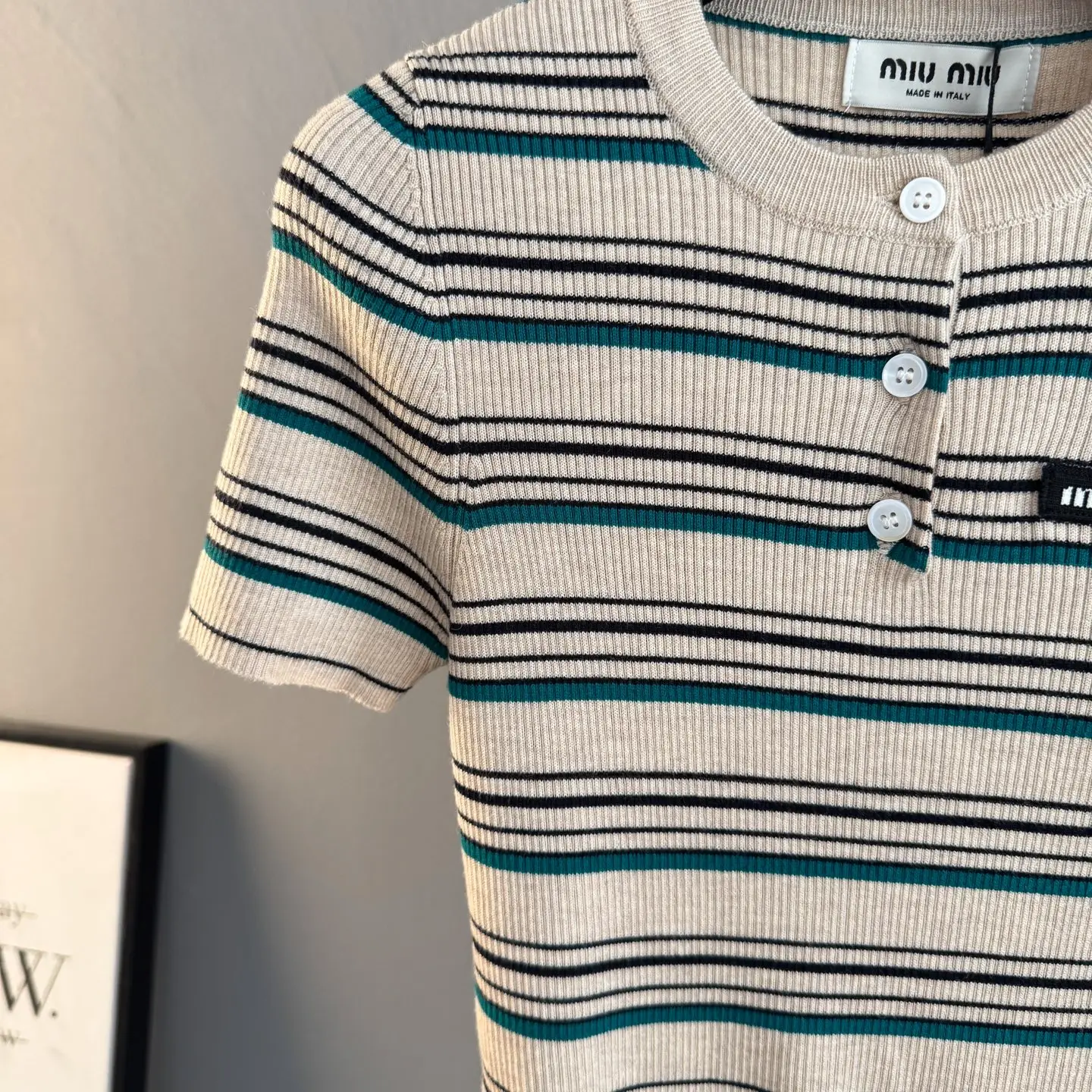 Striped Ribbed-Knit Henley Top D23524053 — view 5