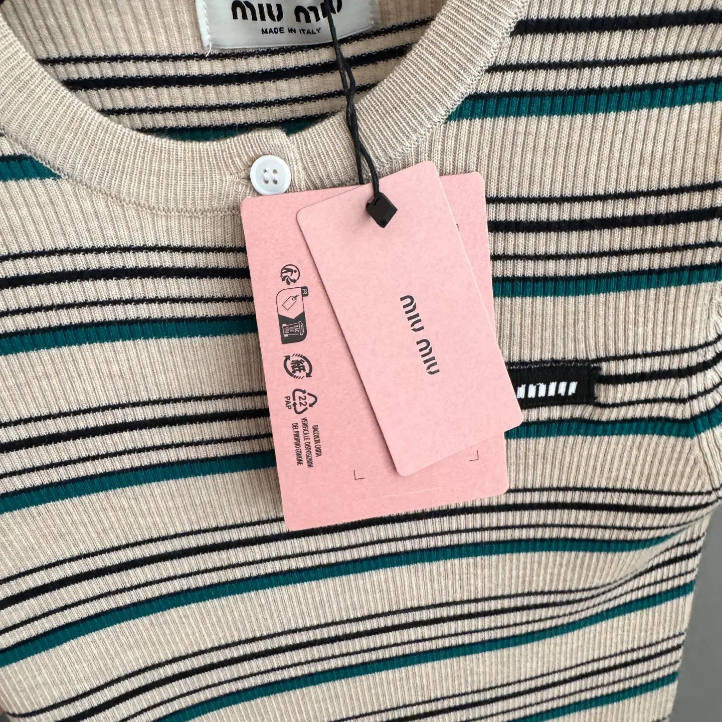 Striped Ribbed-Knit Henley Top D23524053 — view 6