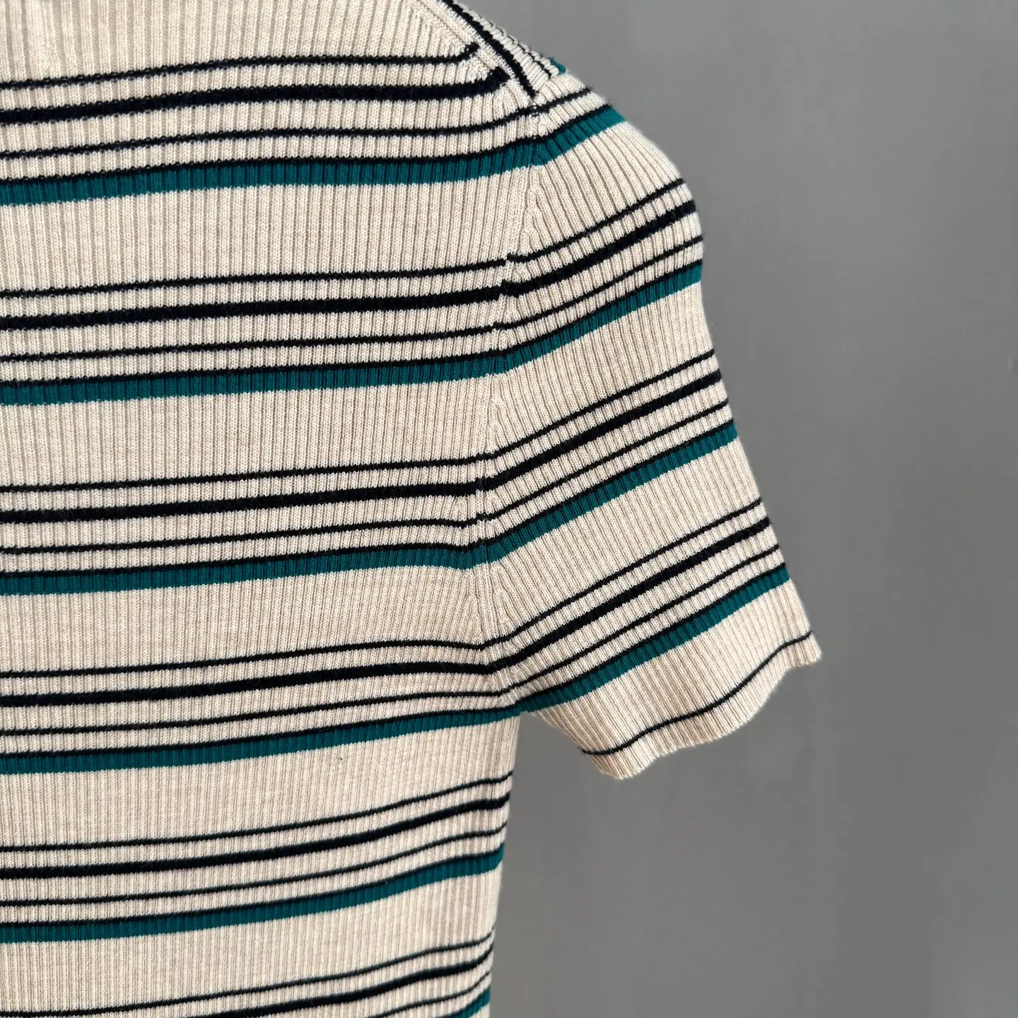 Striped Ribbed-Knit Henley Top D23524053 — view 9