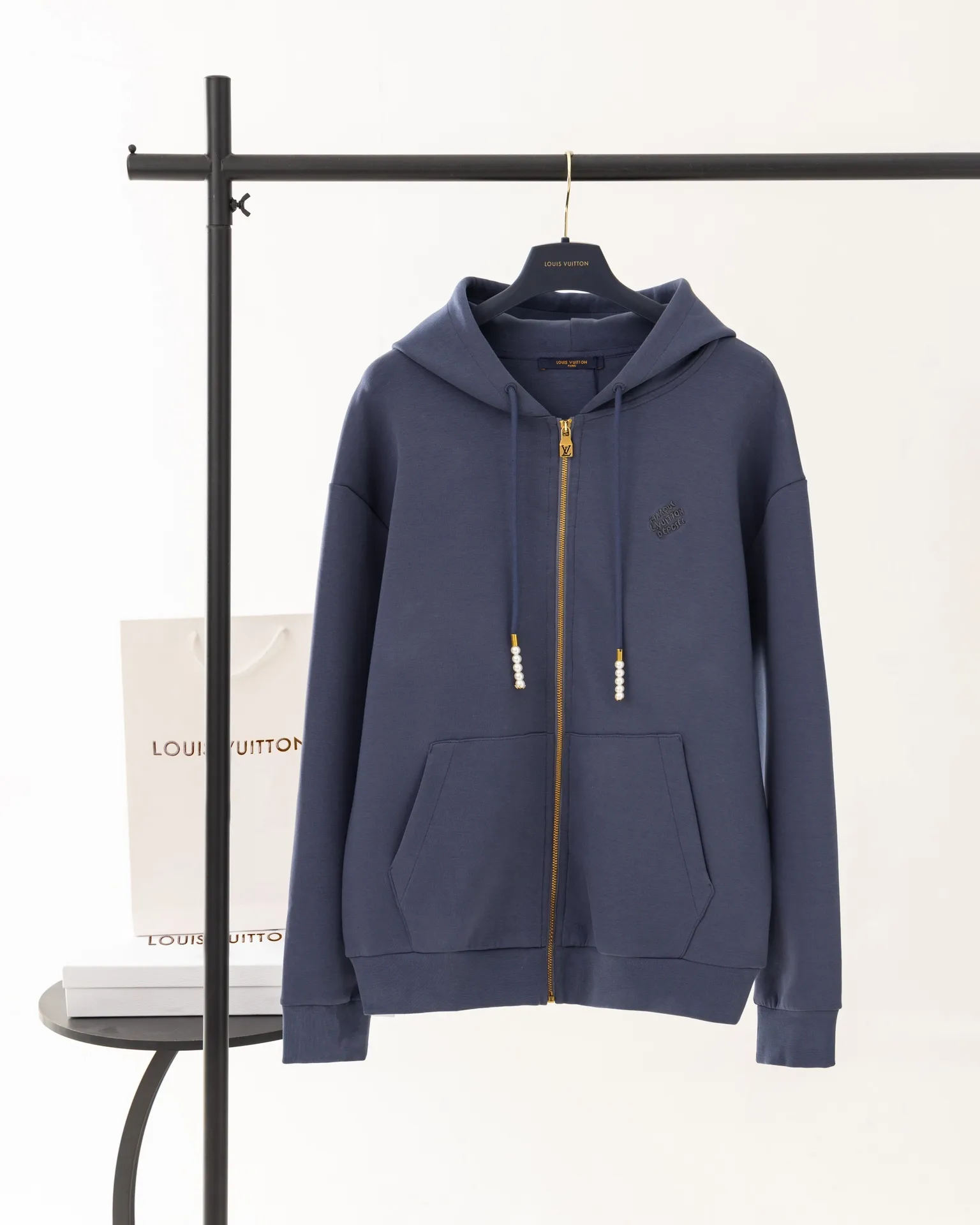 Logo Embroidered Zip-Up Hoodie with Pearl Details D24021200