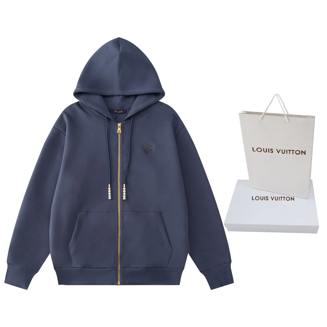 Logo Embroidery Pearl Zip-Up Hoodie D24021201