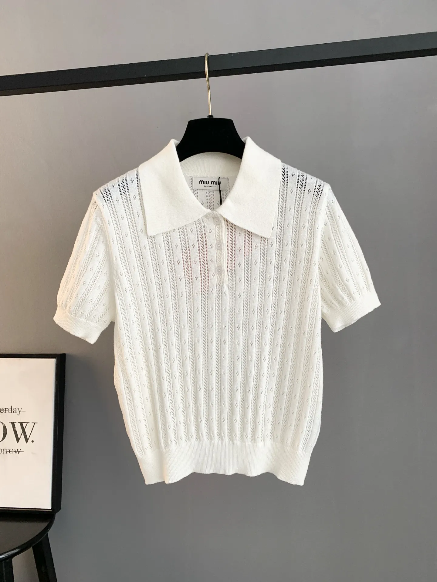 Pointelle Knit Cashmere-Blend Polo Shirt D24024061