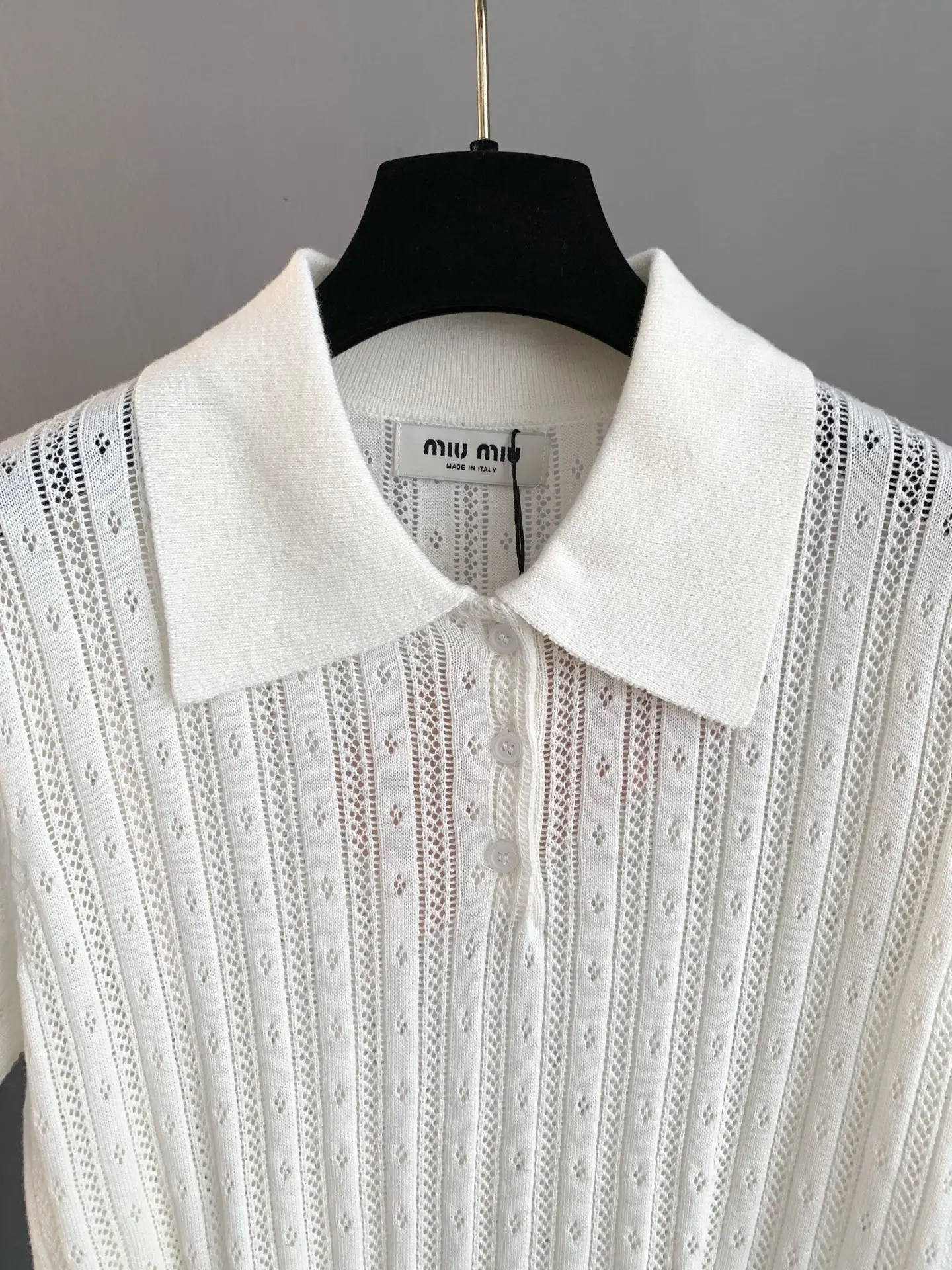 Pointelle Knit Cashmere-Blend Polo Shirt D24024061 — view 6