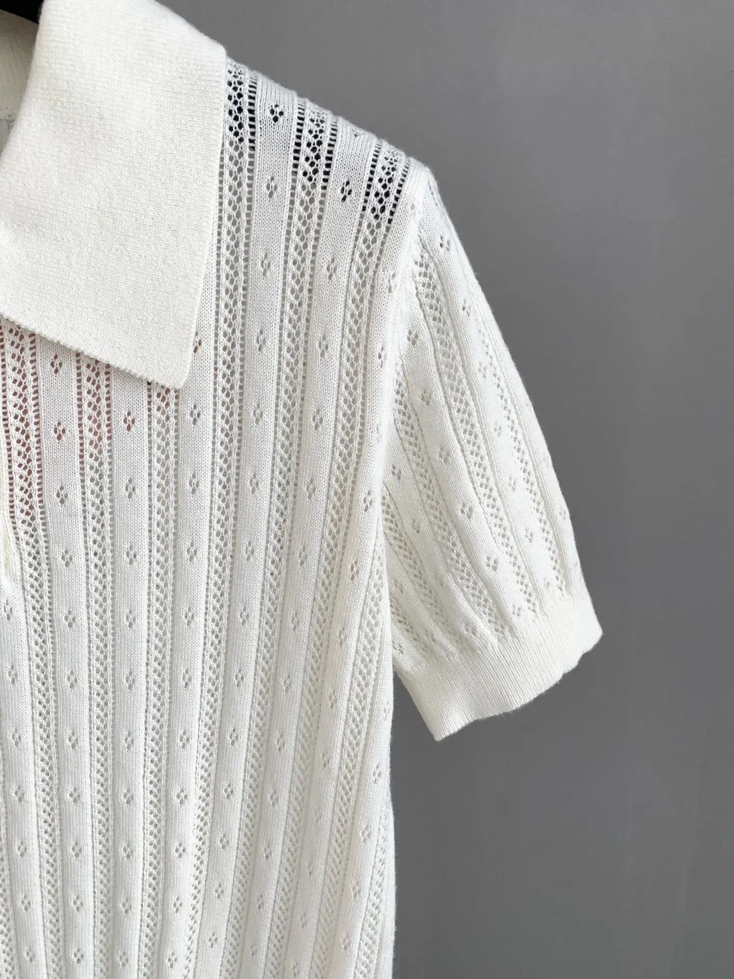 Pointelle Knit Cashmere-Blend Polo Shirt D24024061 — view 7