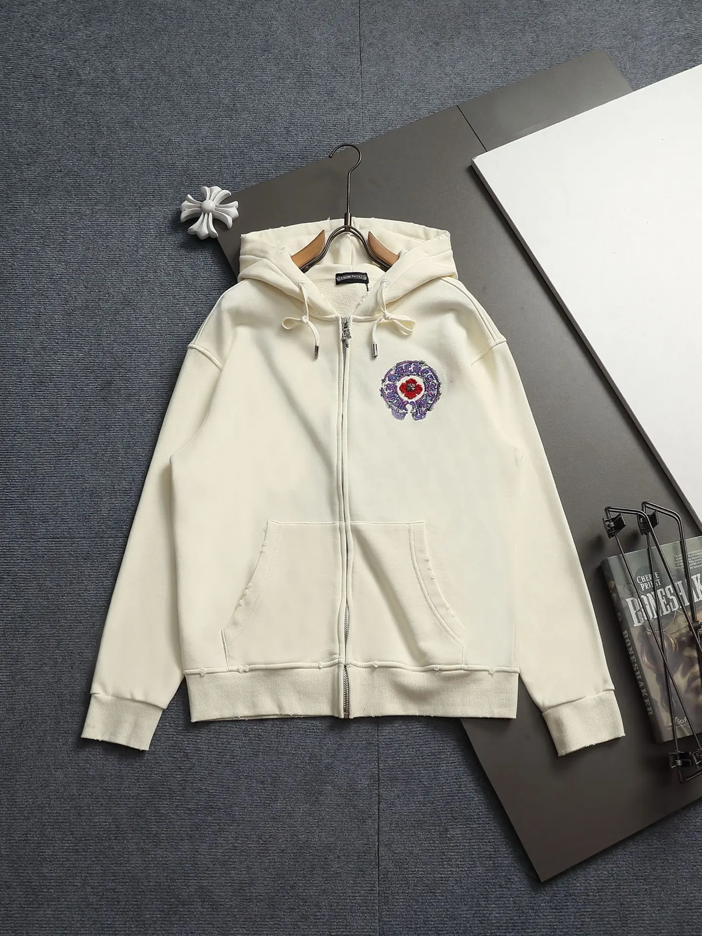 Chrome Hearts Acid-Wash Embroidered Zip-Up Hoodie D24523293