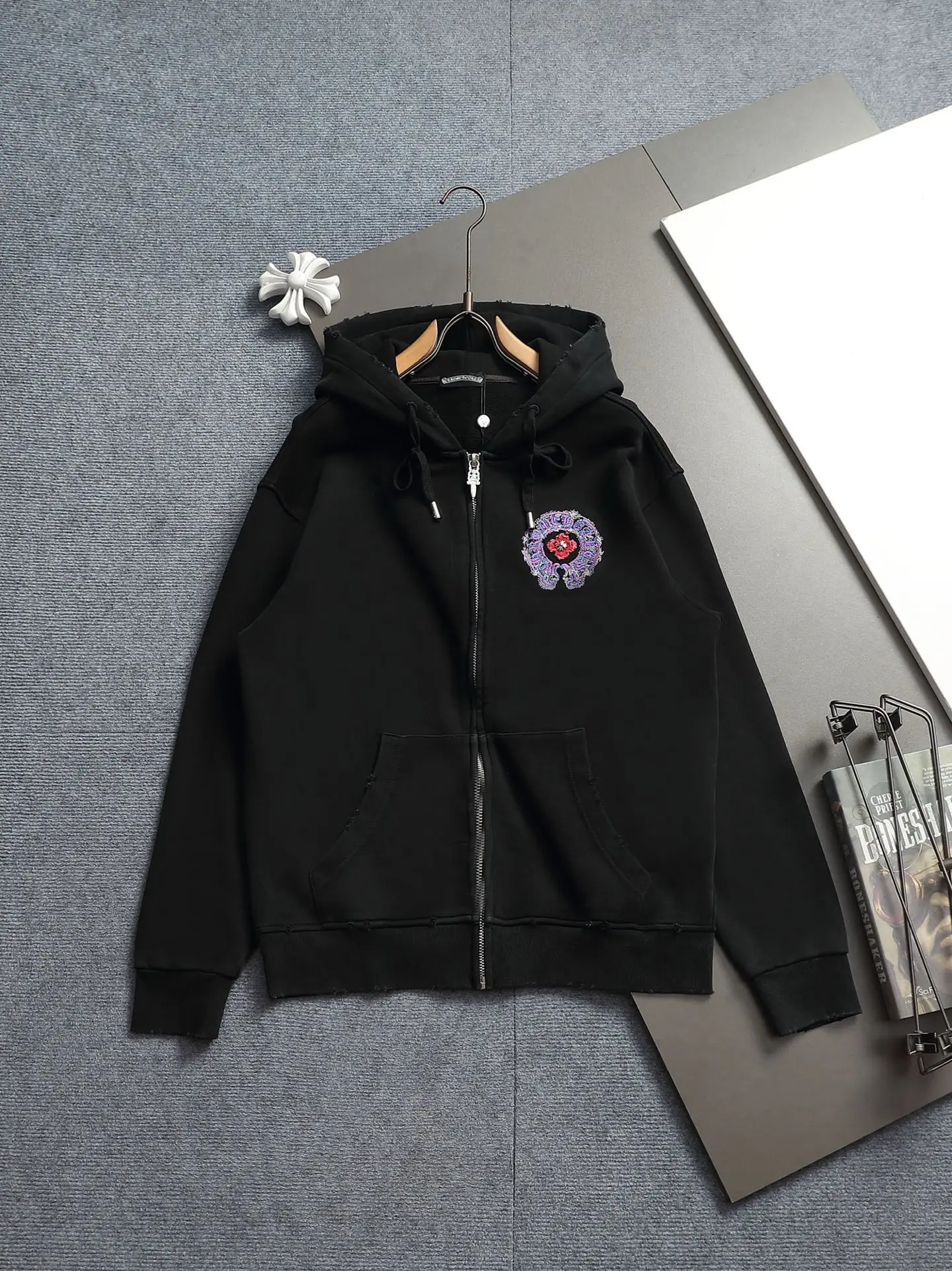 Chrome Hearts Acid-Wash Embroidered Zip-Up Hoodie D24523294