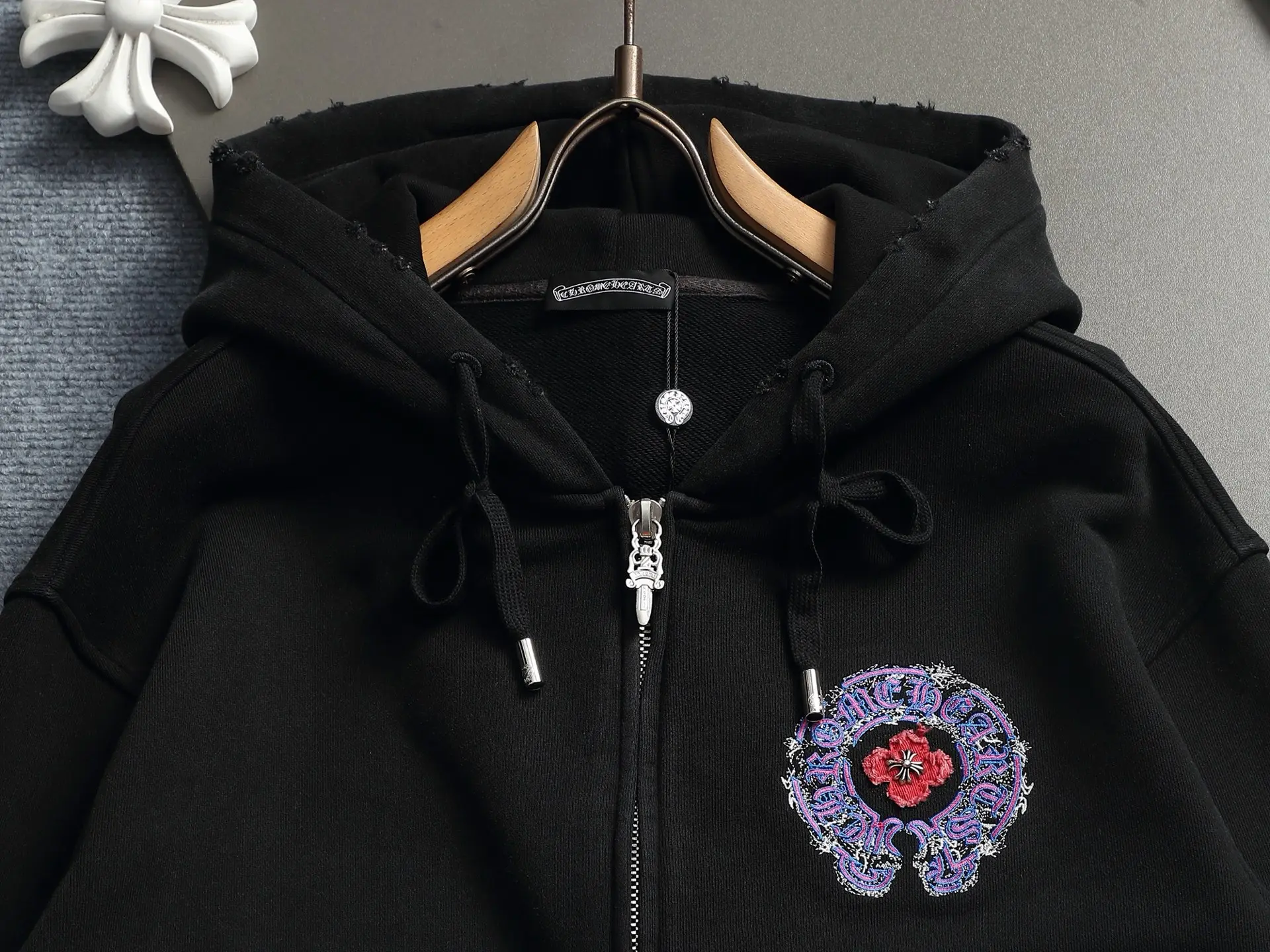 Chrome Hearts Acid-Wash Embroidered Zip-Up Hoodie D24523294 — view 2