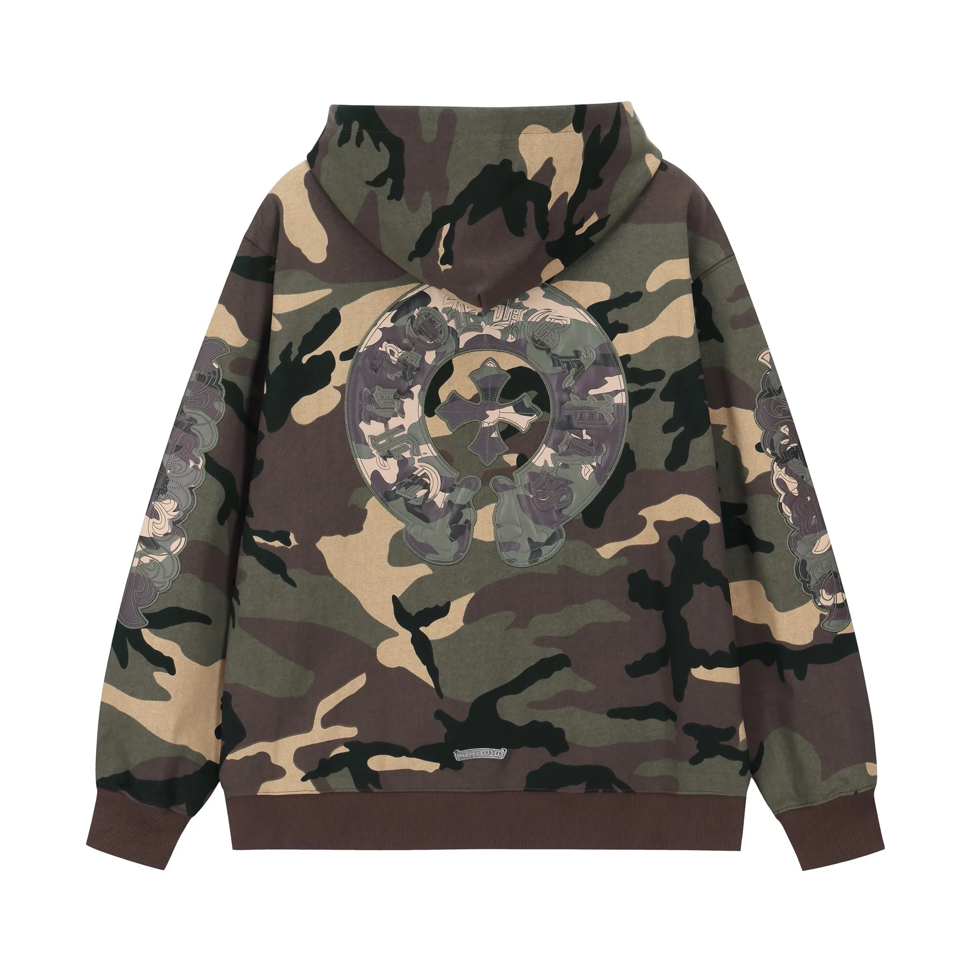 Camo Patchwork Embroidered Zip-Up Hoodie D24522749