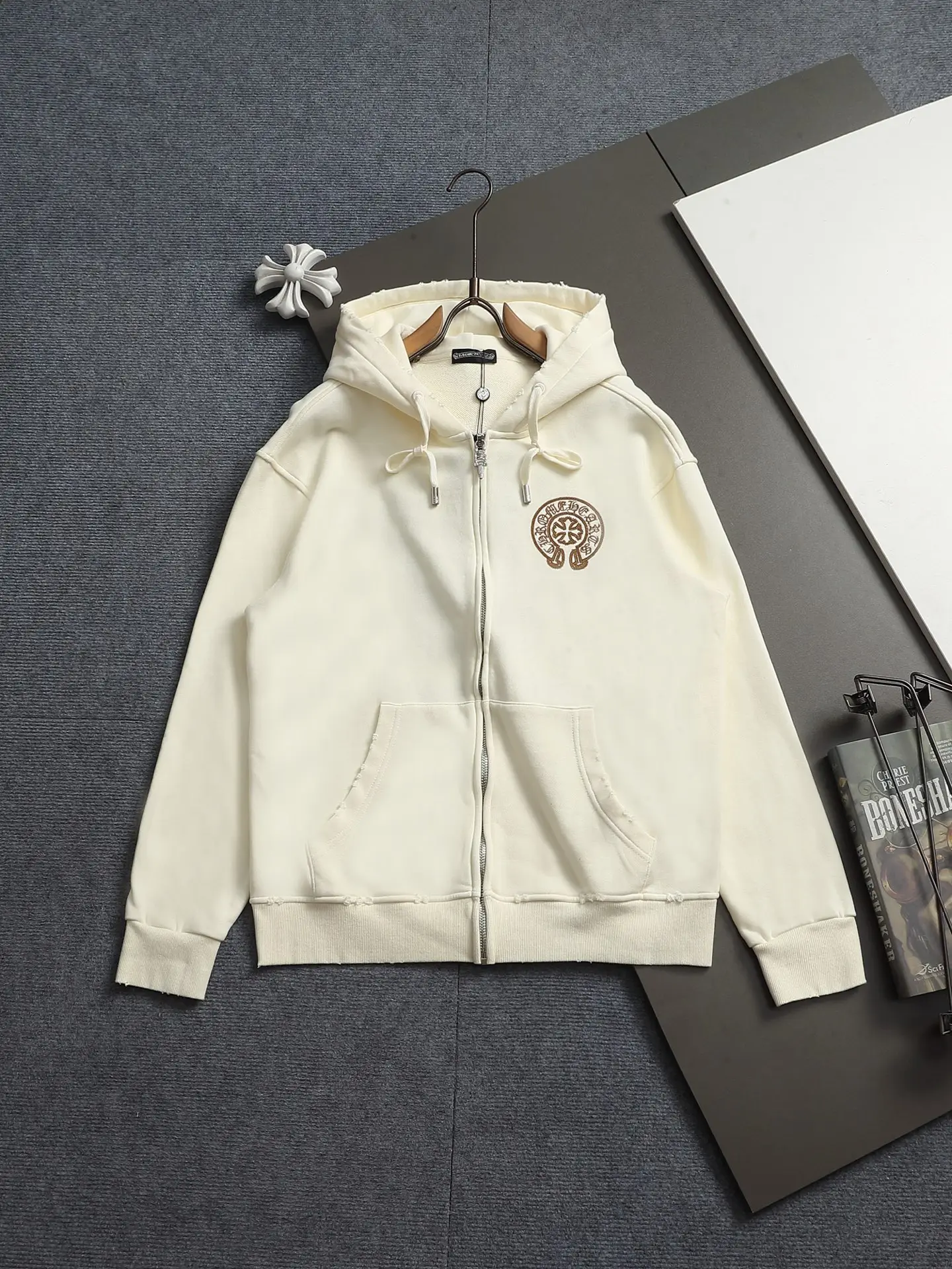 Logo Embroidery Distressed Zip-Up Hoodie D24523290