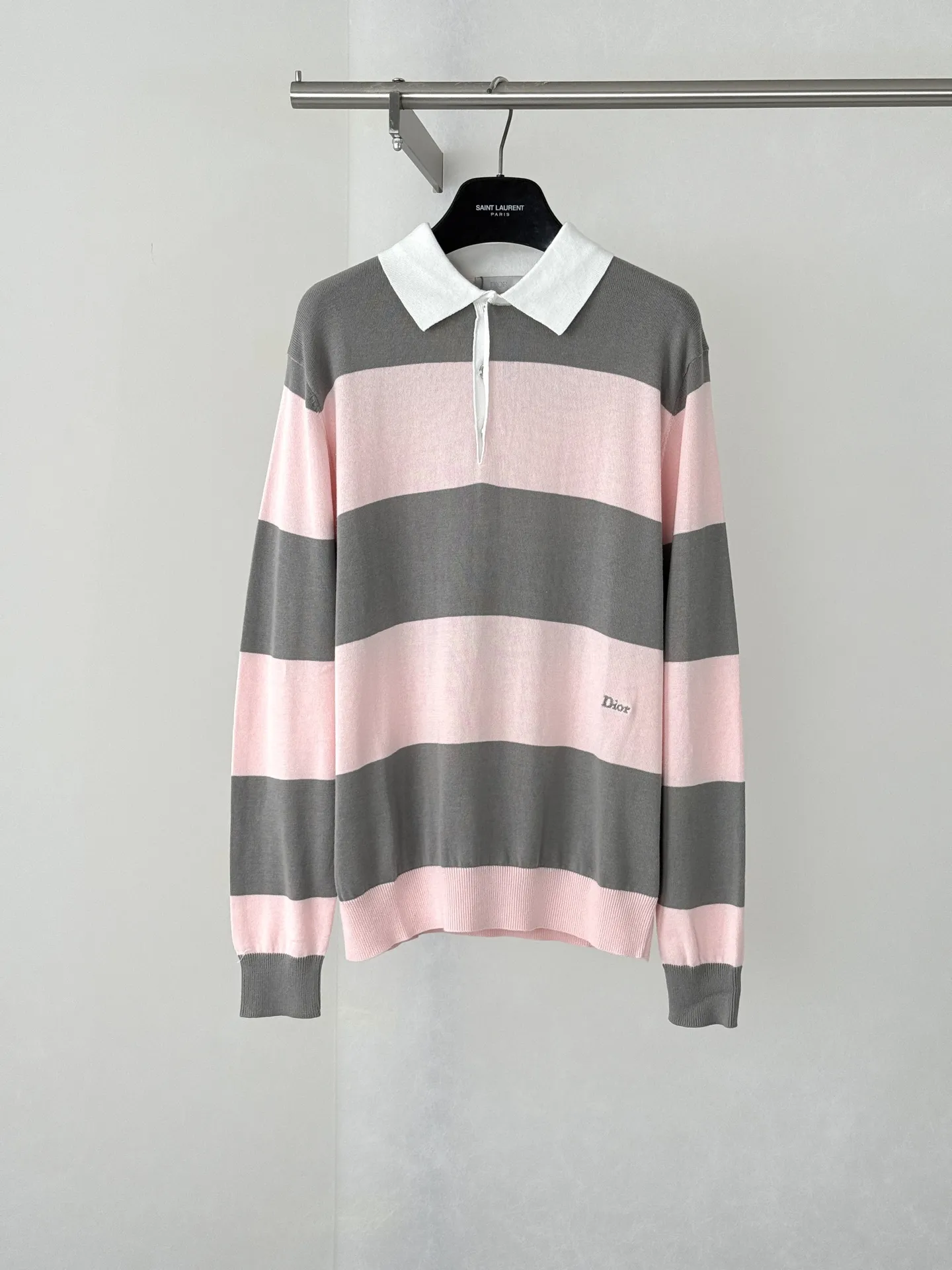 Striped Knit Long-Sleeve Polo Shirt D25524748