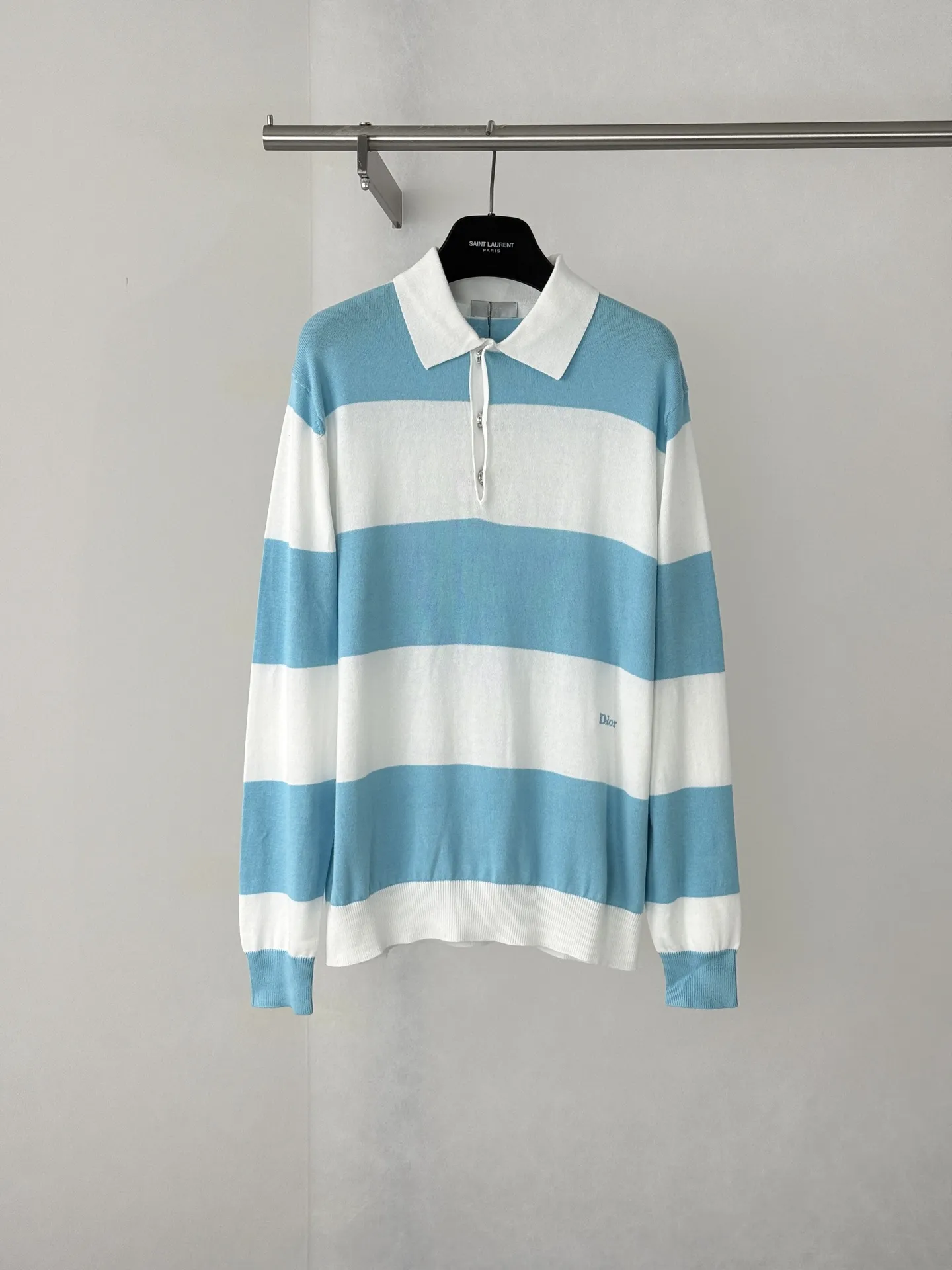 Striped Knit Long-Sleeve Polo Shirt D25524747