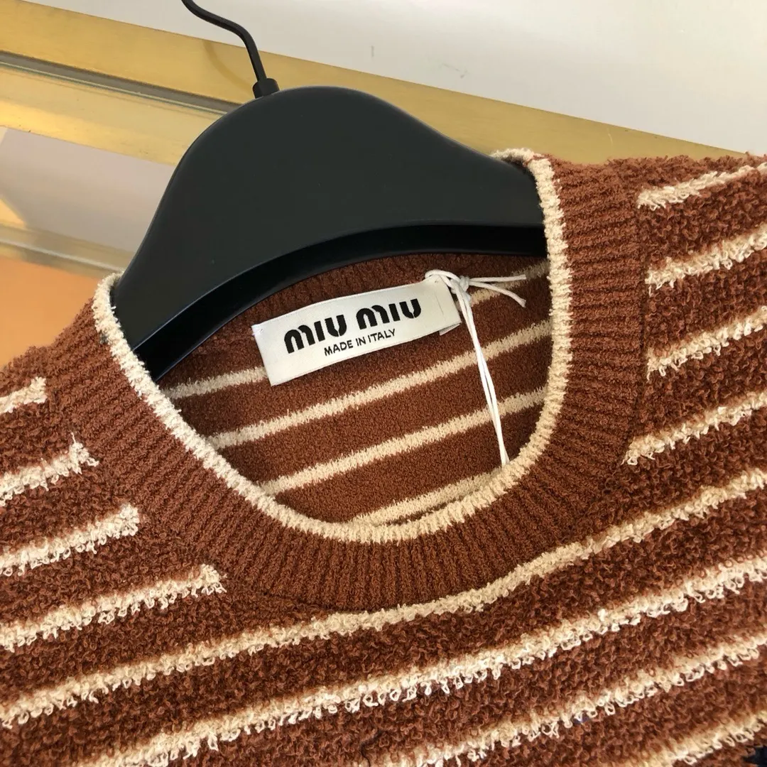 Striped Bouclé Cotton-Blend Knit Top D25524046 — view 3