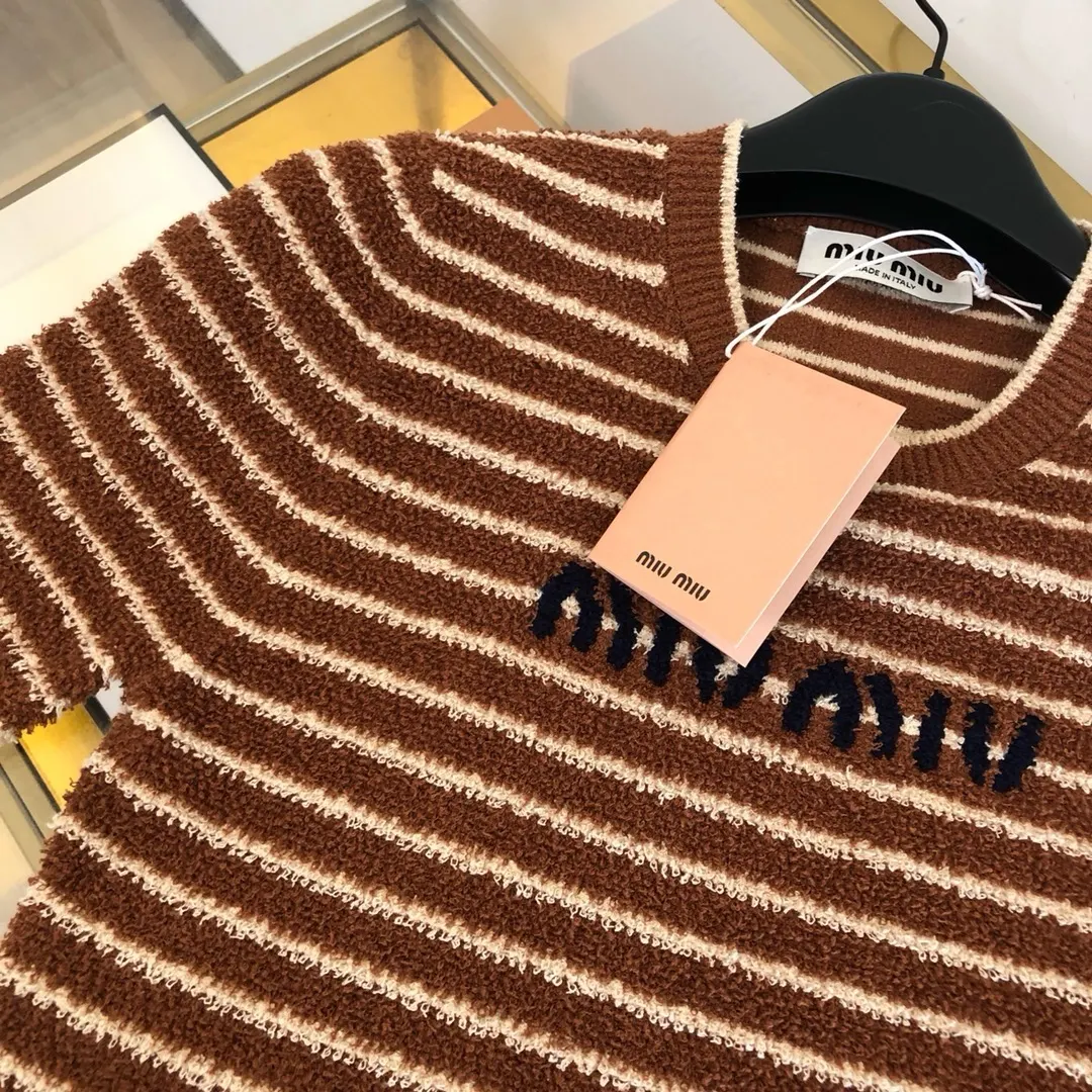 Striped Bouclé Cotton-Blend Knit Top D25524046 — view 4