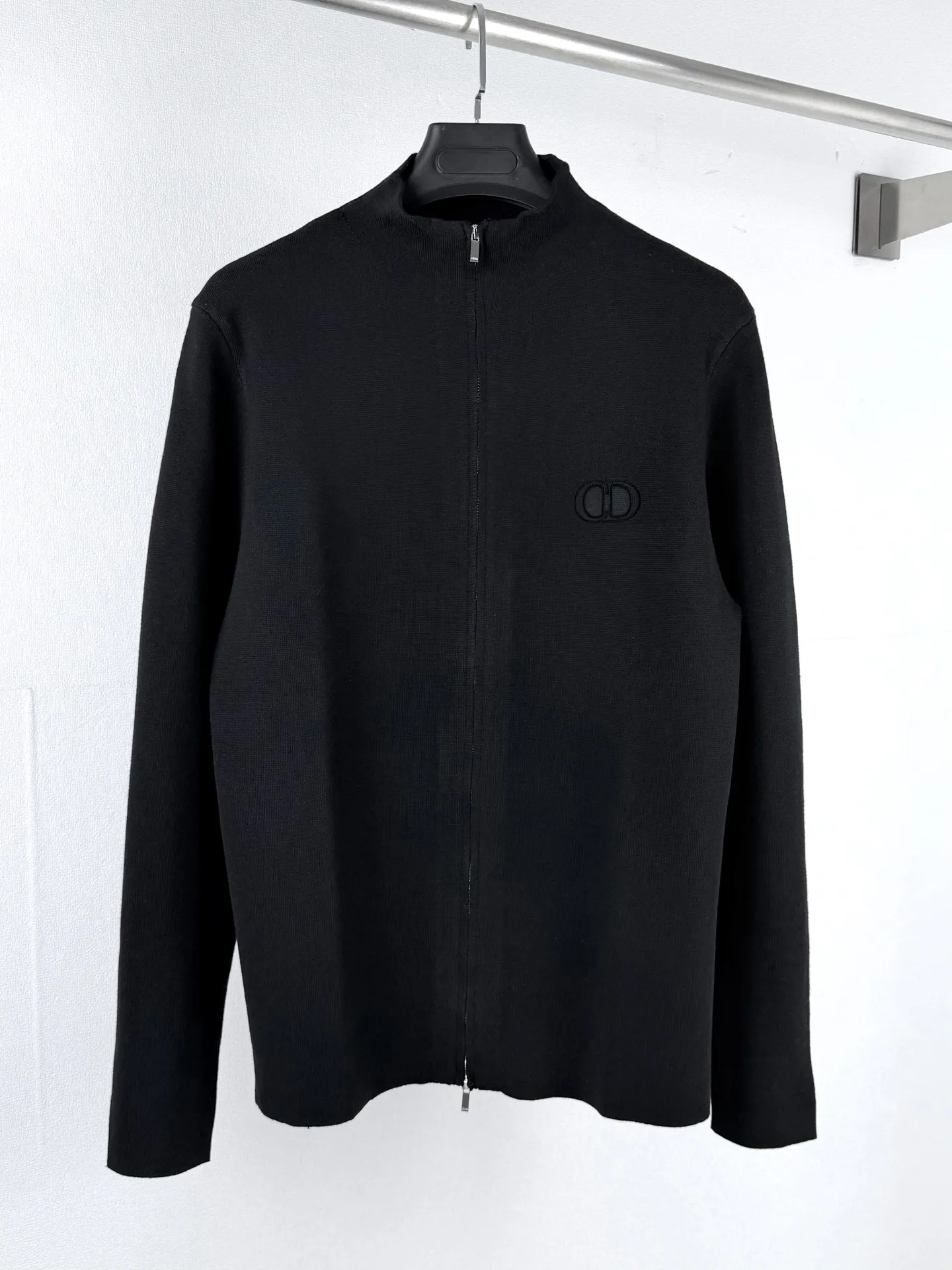 CD Icon Embroidered Zip-Up Wool Sweater D26022734
