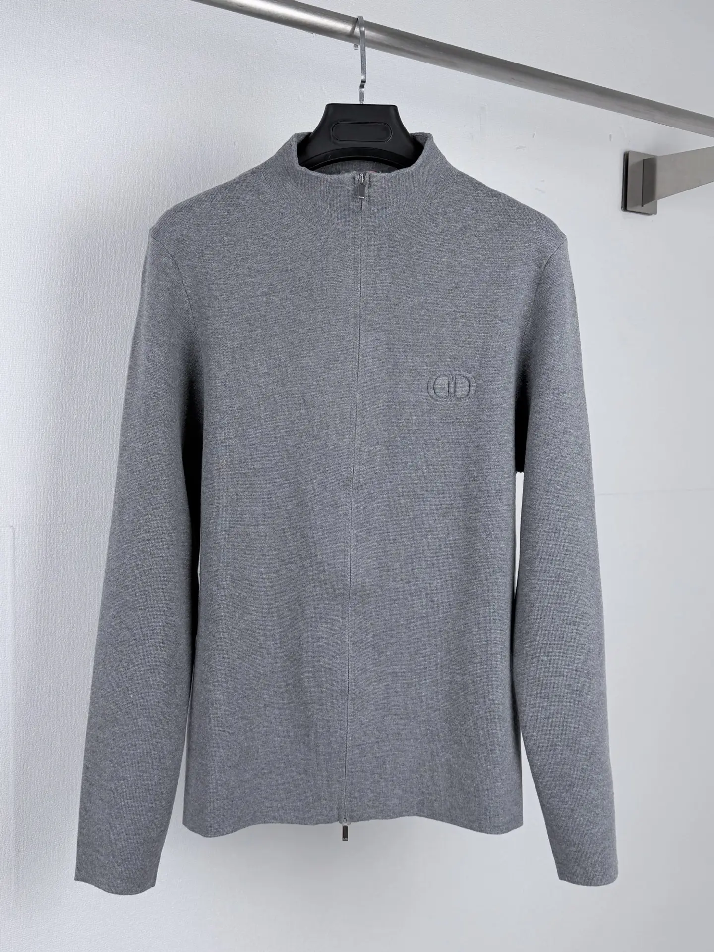 CD Icon Embossed Wool Zip-Up Sweater D26022735
