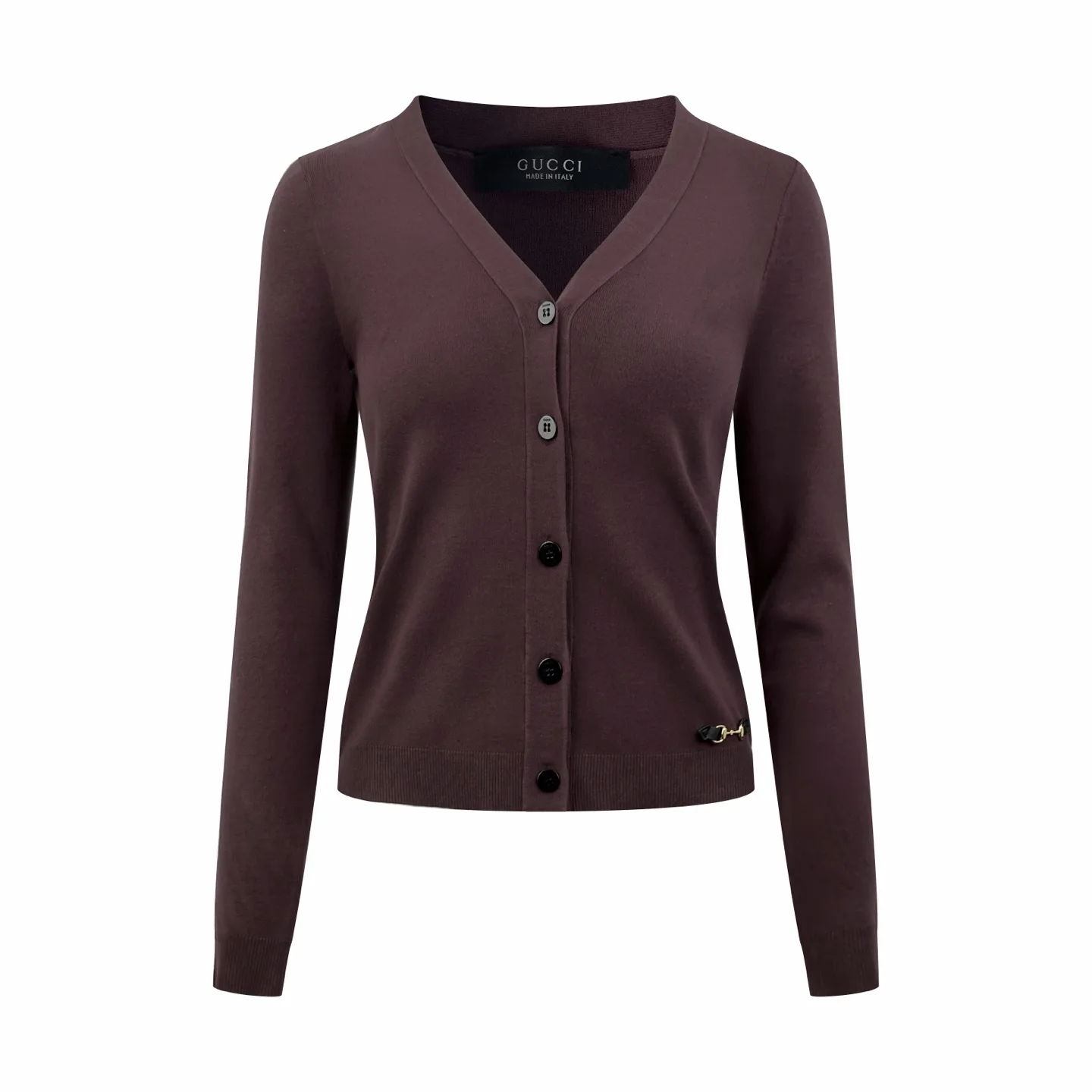 Horsebit-Detail Wool V-Neck Cardigan D26521219