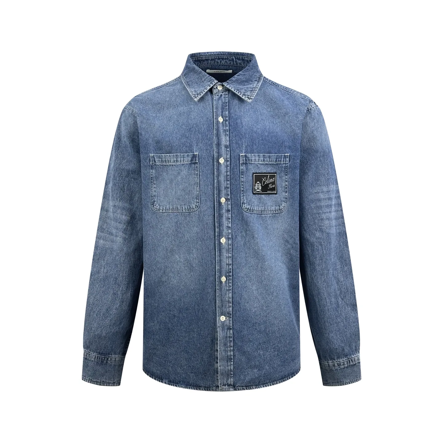 Logo Patch Denim Shirt in Stonewashed Indigo D26523226