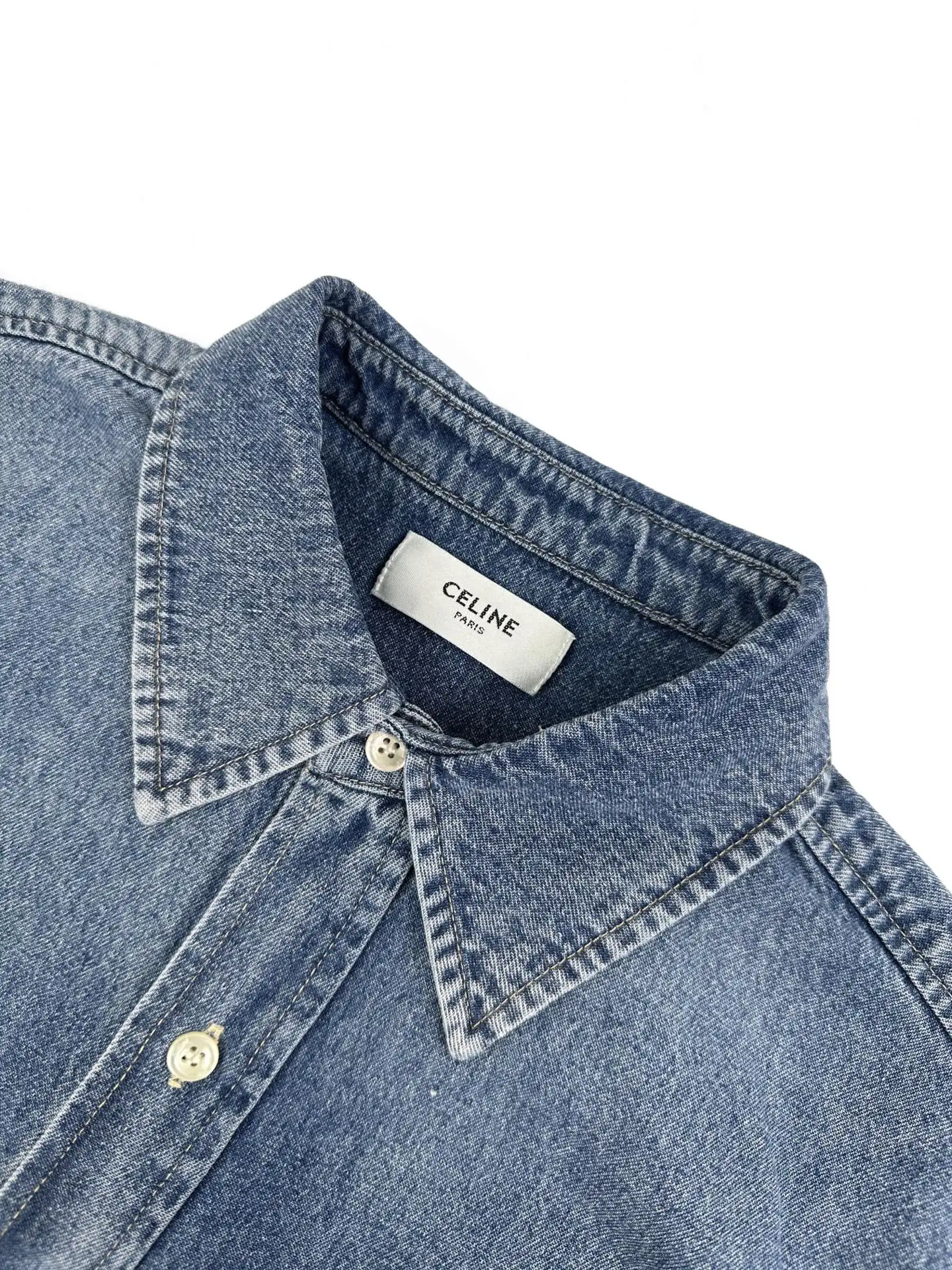 Logo Patch Denim Shirt in Stonewashed Indigo D26523226 — view 3