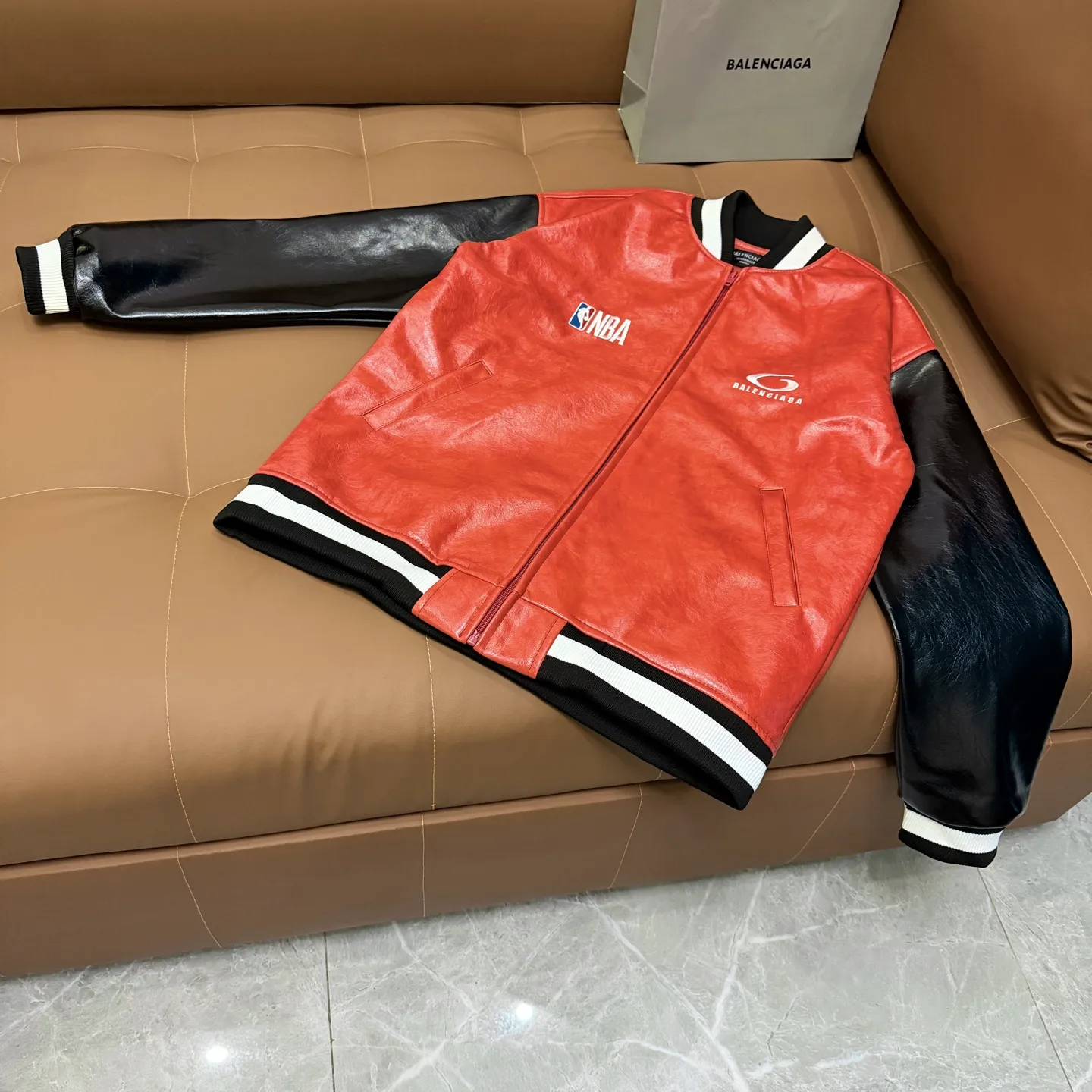 Balenciaga Leather Bomber Baseball Jacket D27022655