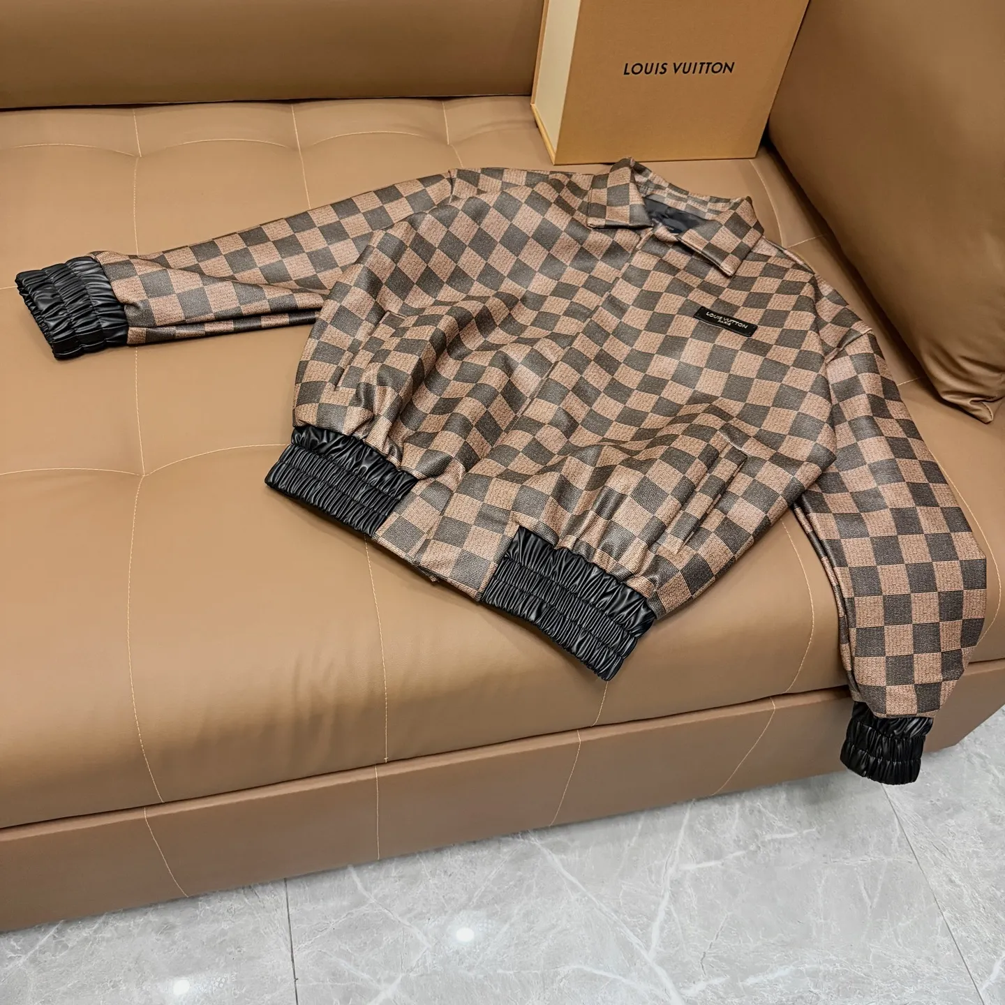 Damier Leather Blouson Bomber Jacket D27022656