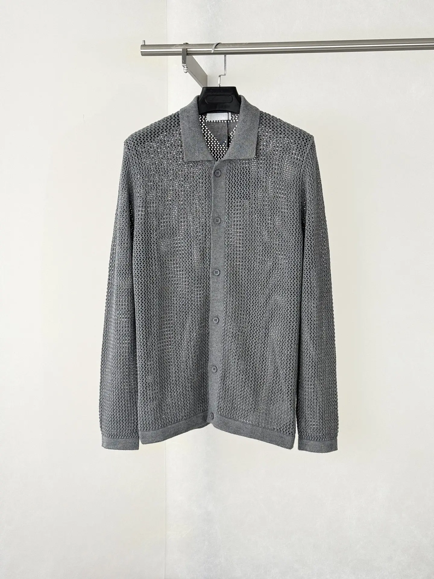 Open-Knit Mesh Polo Cardigan D27024740