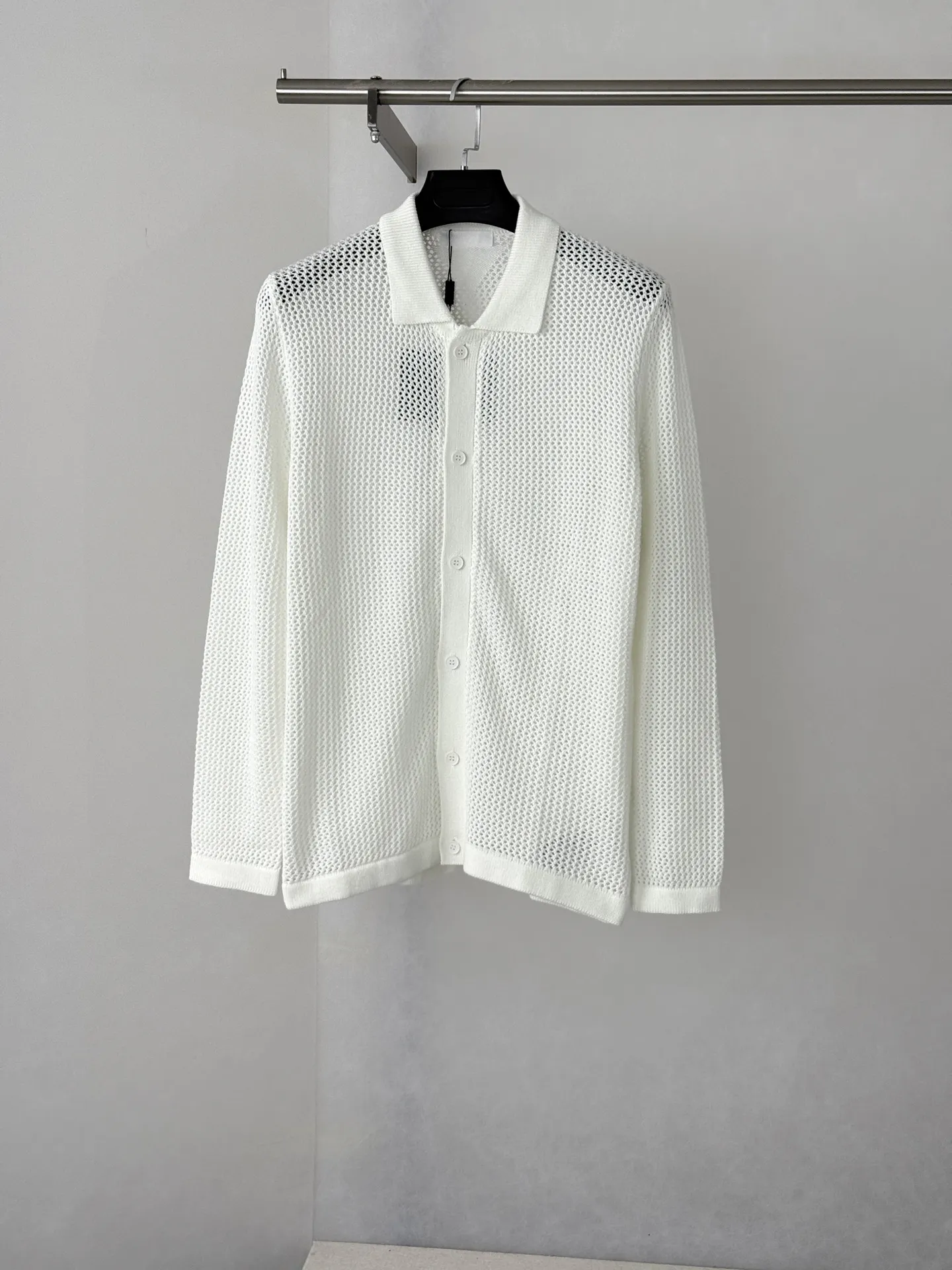 Open-Knit Mesh Polo Cardigan D27024739
