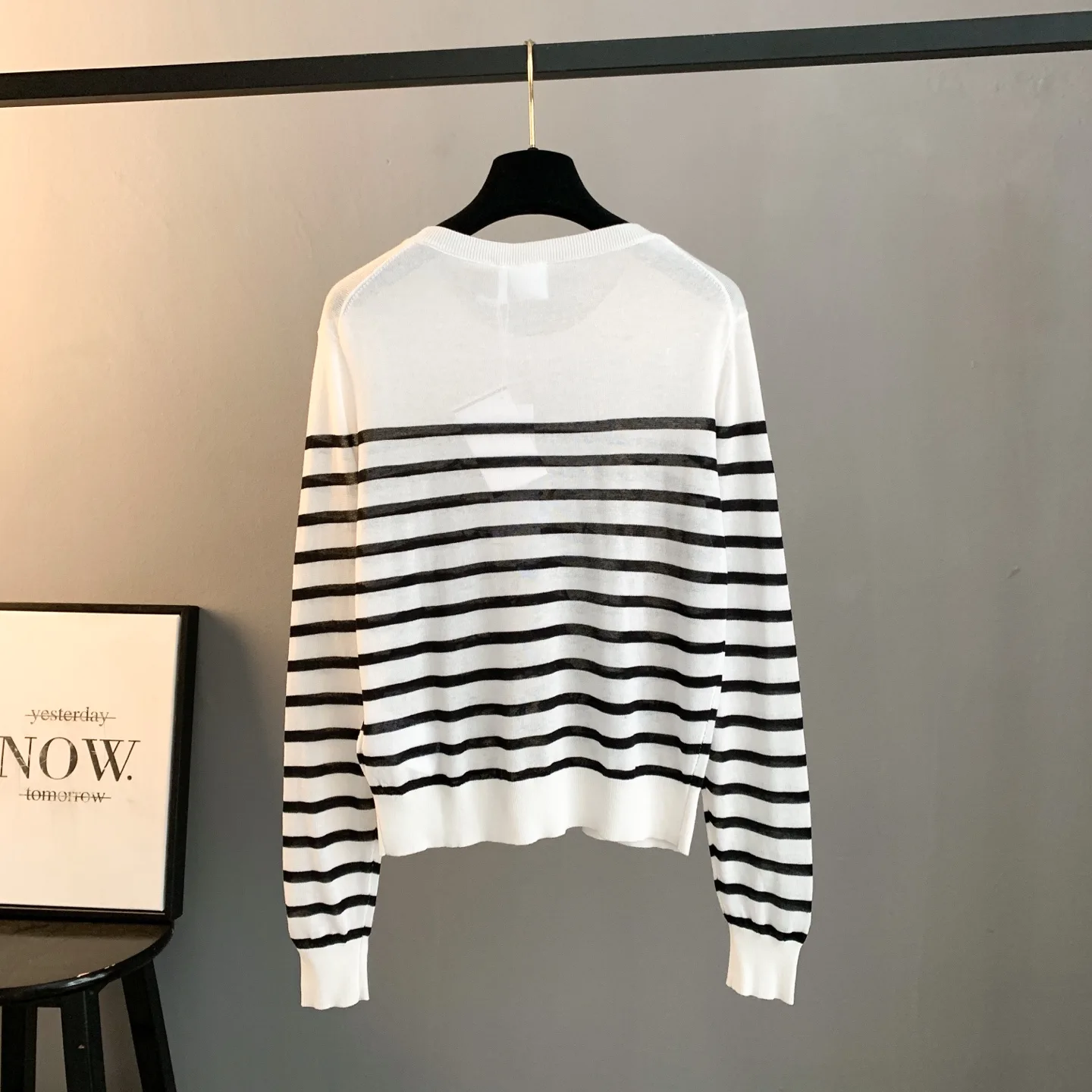 Striped Knit Sweater with Butterfly Embroidery D27024067 — view 2