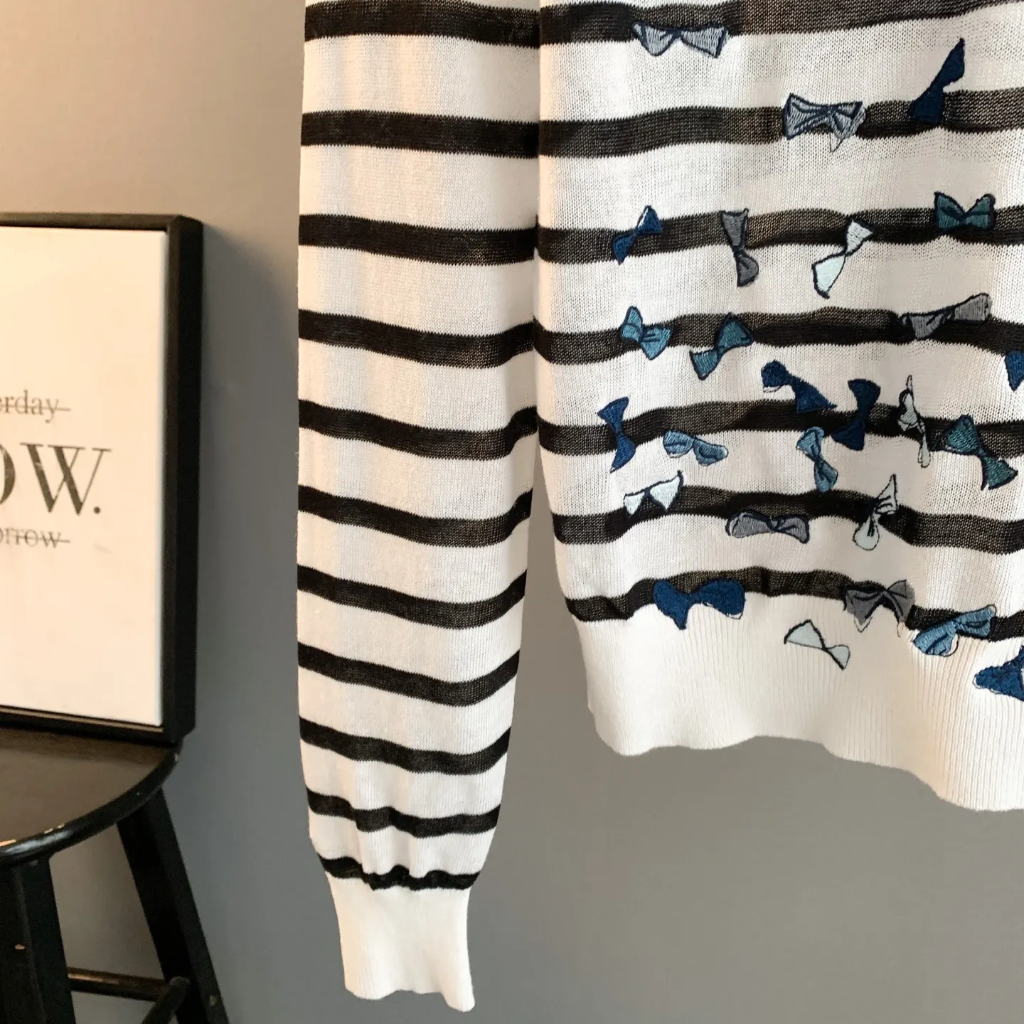 Striped Knit Sweater with Butterfly Embroidery D27024067 — view 4