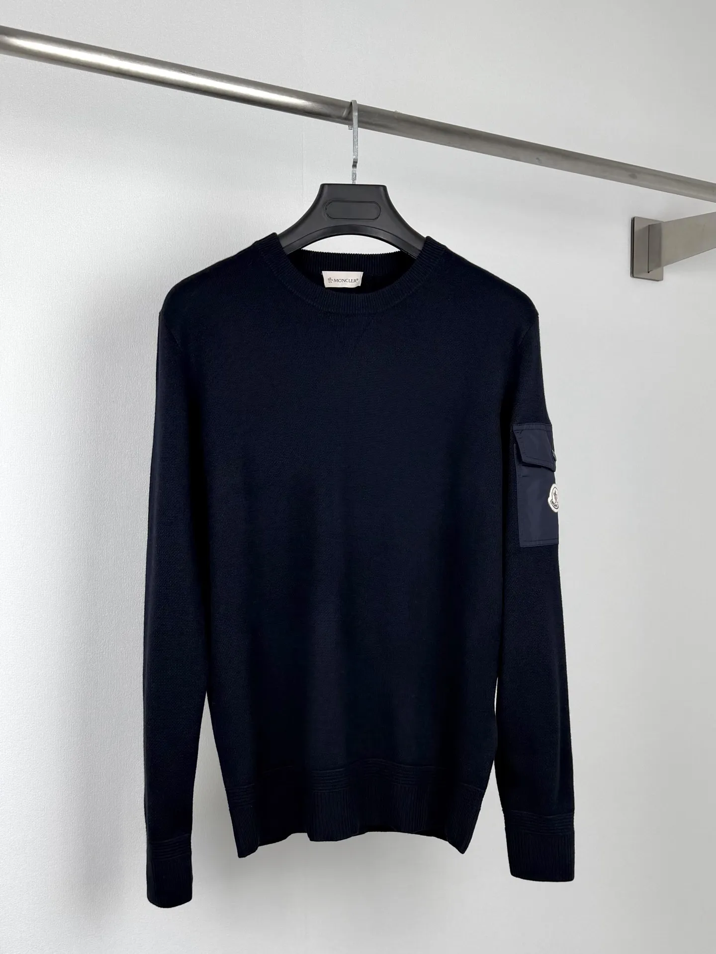 Moncler Wool-Blend Crew-Neck Sweater with Arm Pocket D27521321