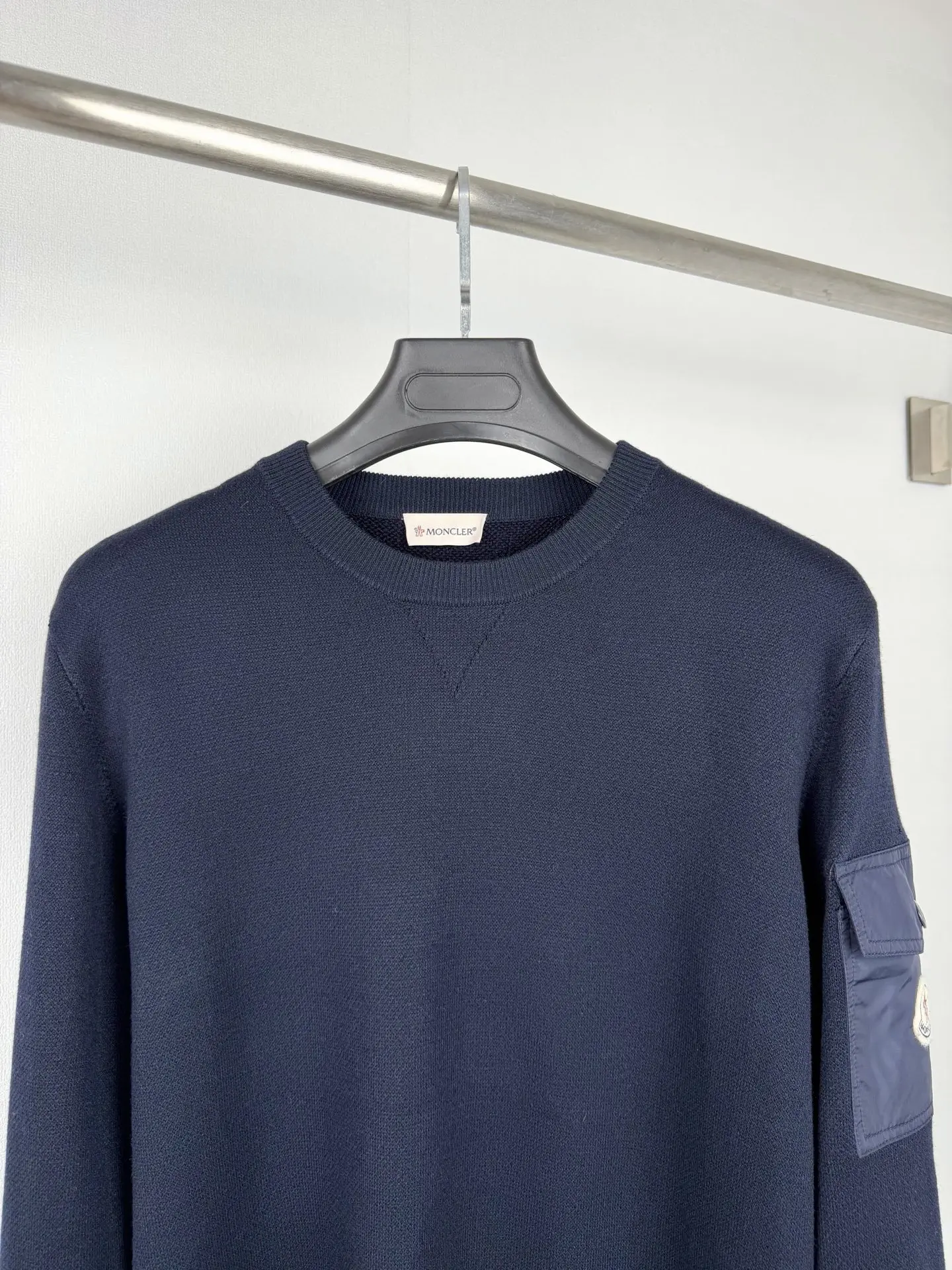 Moncler Wool-Blend Crew-Neck Sweater with Arm Pocket D27521321 — view 2
