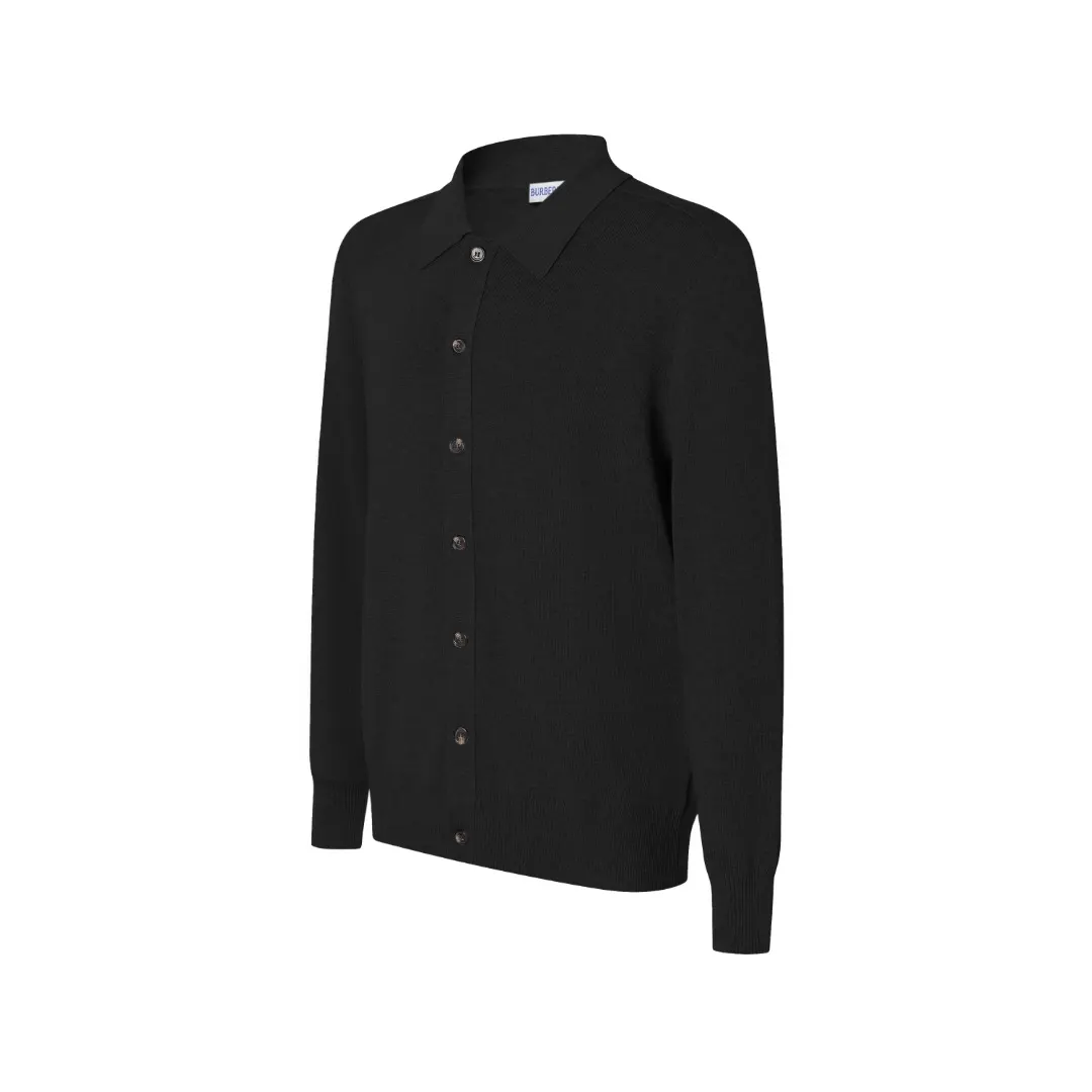 Check-Trim Wool-Blend Polo Cardigan D28524881 — view 2