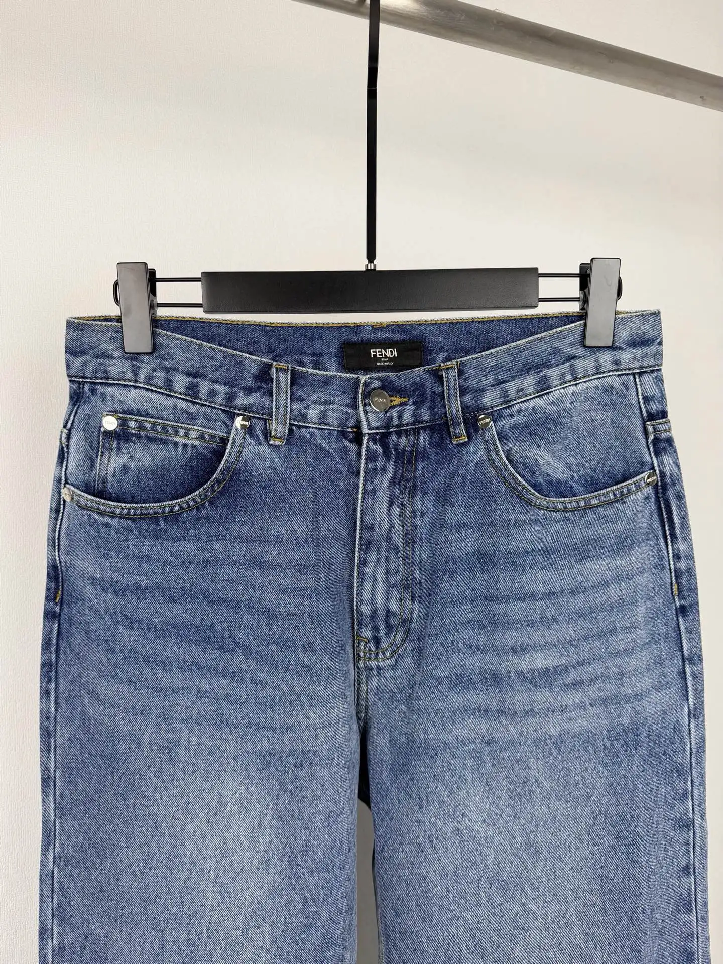 Straight-Leg Washed Denim Jeans with Leather Logo Patch D28521400 — view 2