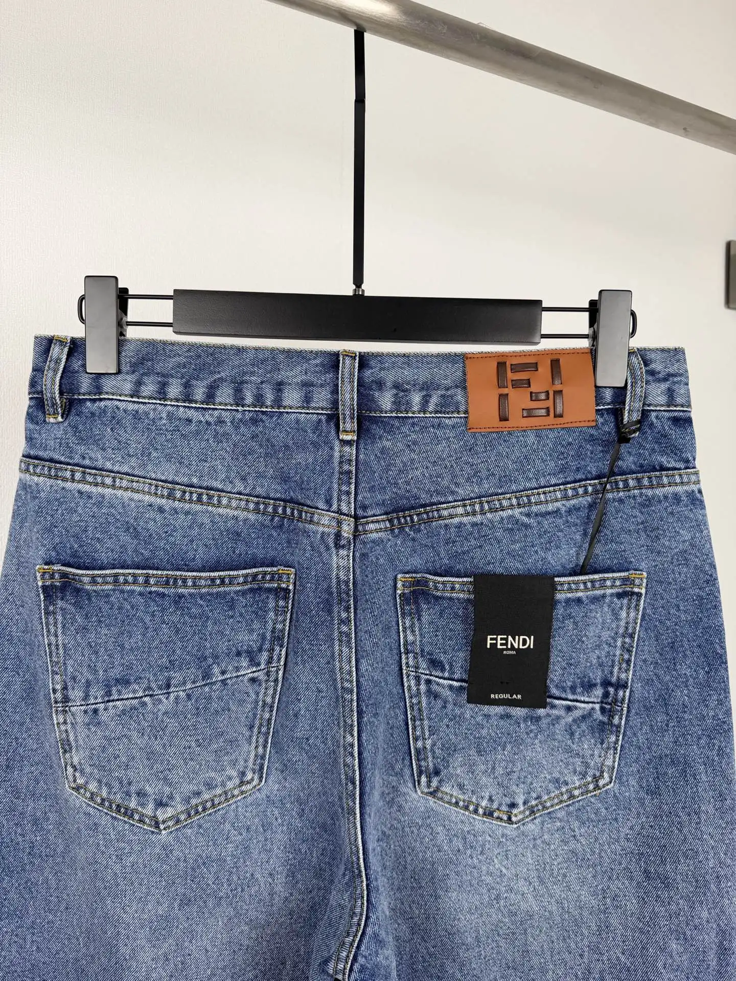 Straight-Leg Washed Denim Jeans with Leather Logo Patch D28521400 — view 4