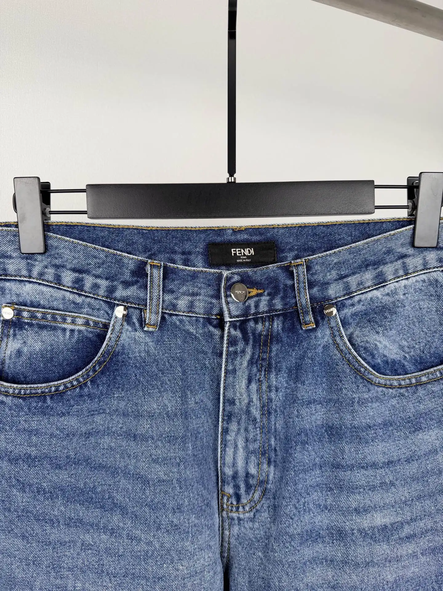 Straight-Leg Washed Denim Jeans with Leather Logo Patch D28521400 — view 5
