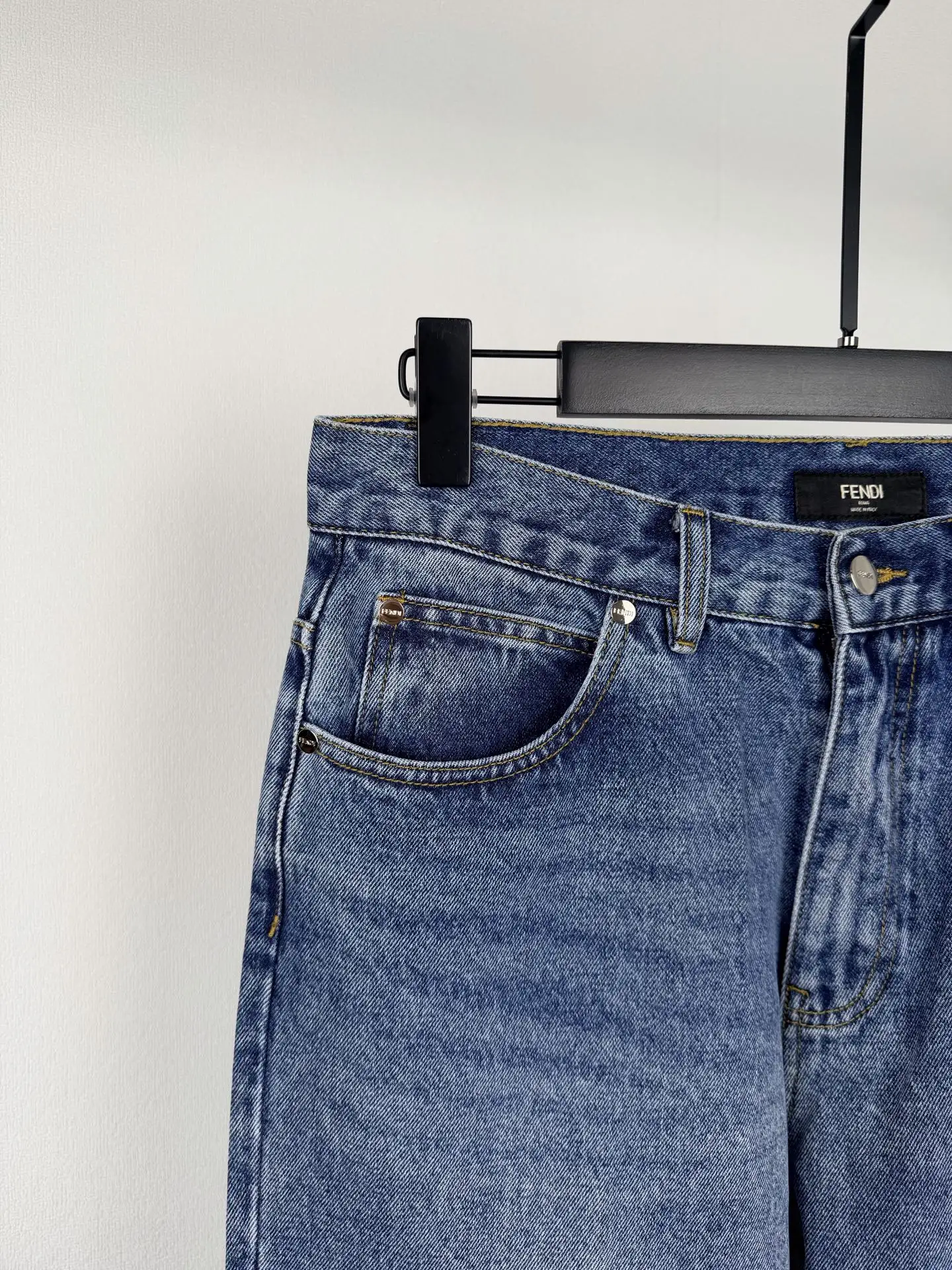 Straight-Leg Washed Denim Jeans with Leather Logo Patch D28521400 — view 6