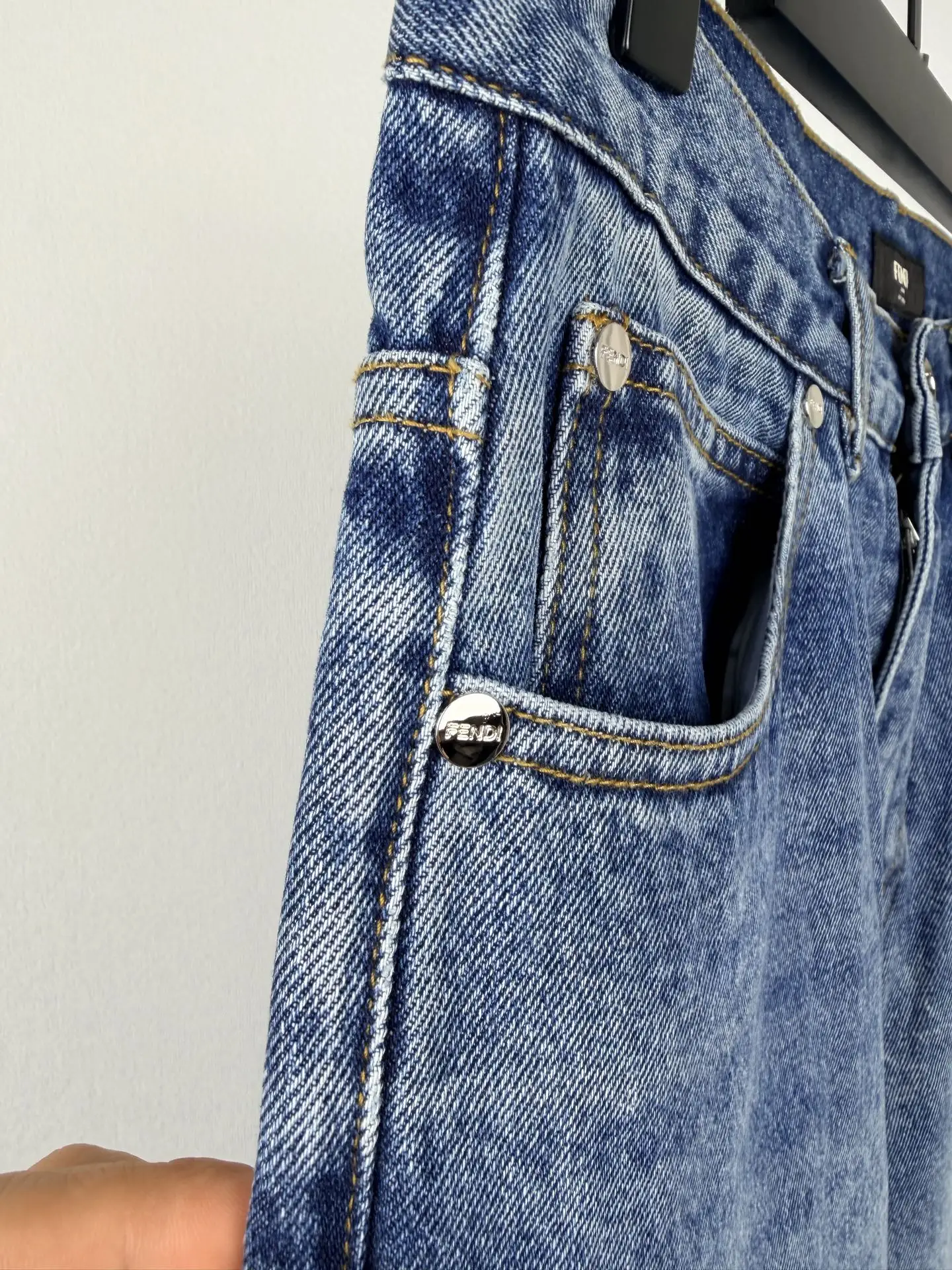 Straight-Leg Washed Denim Jeans with Leather Logo Patch D28521400 — view 7