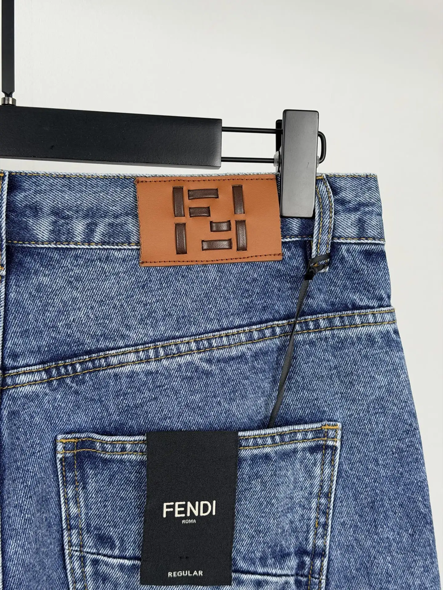 Straight-Leg Washed Denim Jeans with Leather Logo Patch D28521400 — view 10