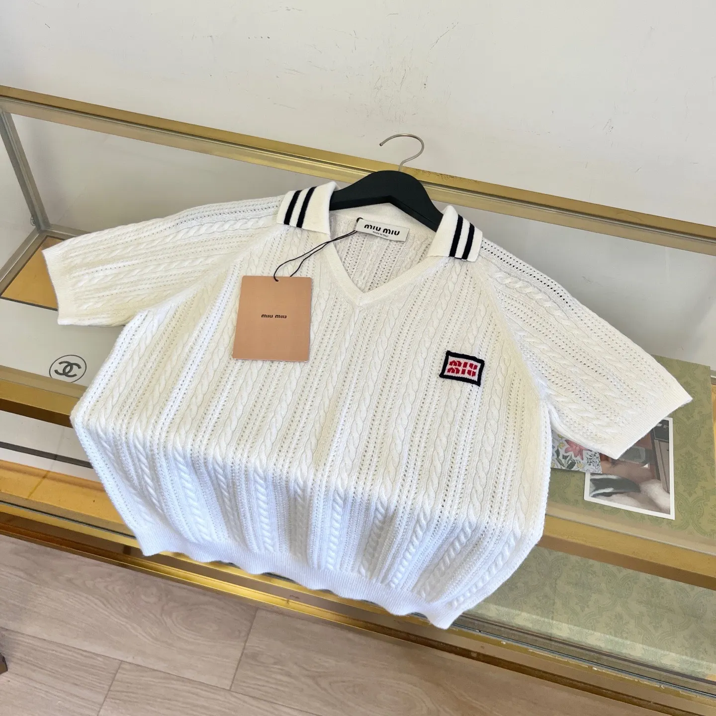 Logo-Patch Cable-Knit Cashmere Polo Shirt D28524049