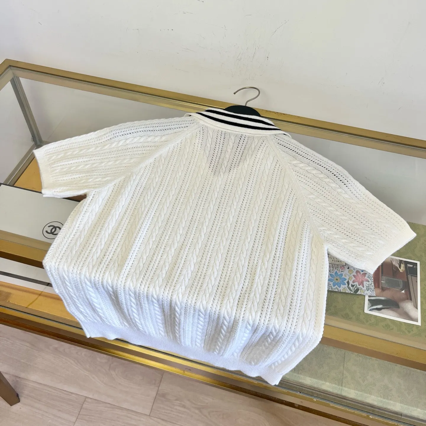 Logo-Patch Cable-Knit Cashmere Polo Shirt D28524049 — view 2