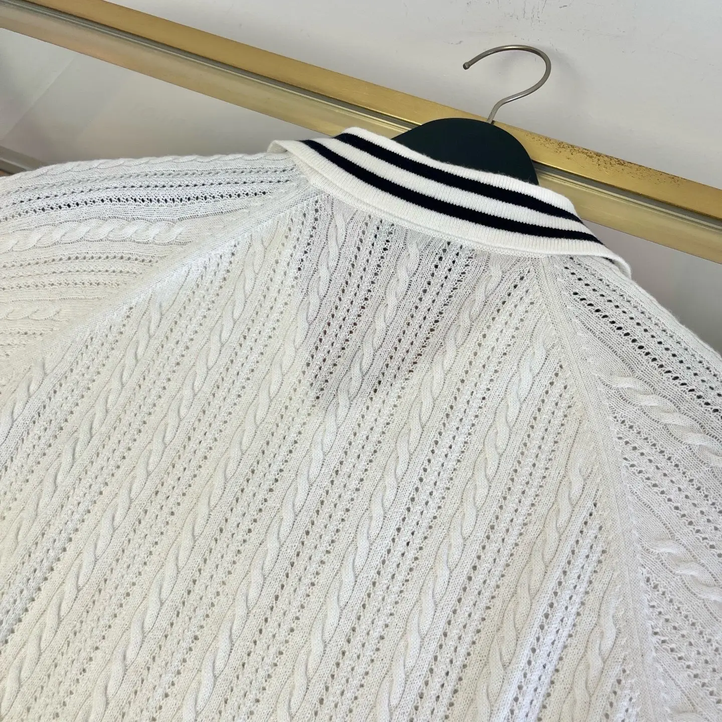 Logo-Patch Cable-Knit Cashmere Polo Shirt D28524049 — view 4
