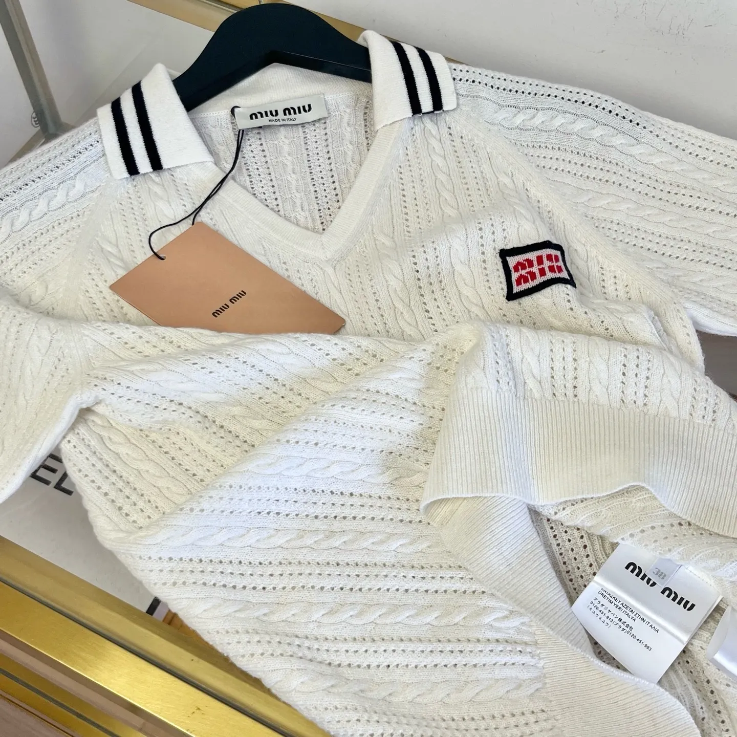 Logo-Patch Cable-Knit Cashmere Polo Shirt D28524049 — view 5
