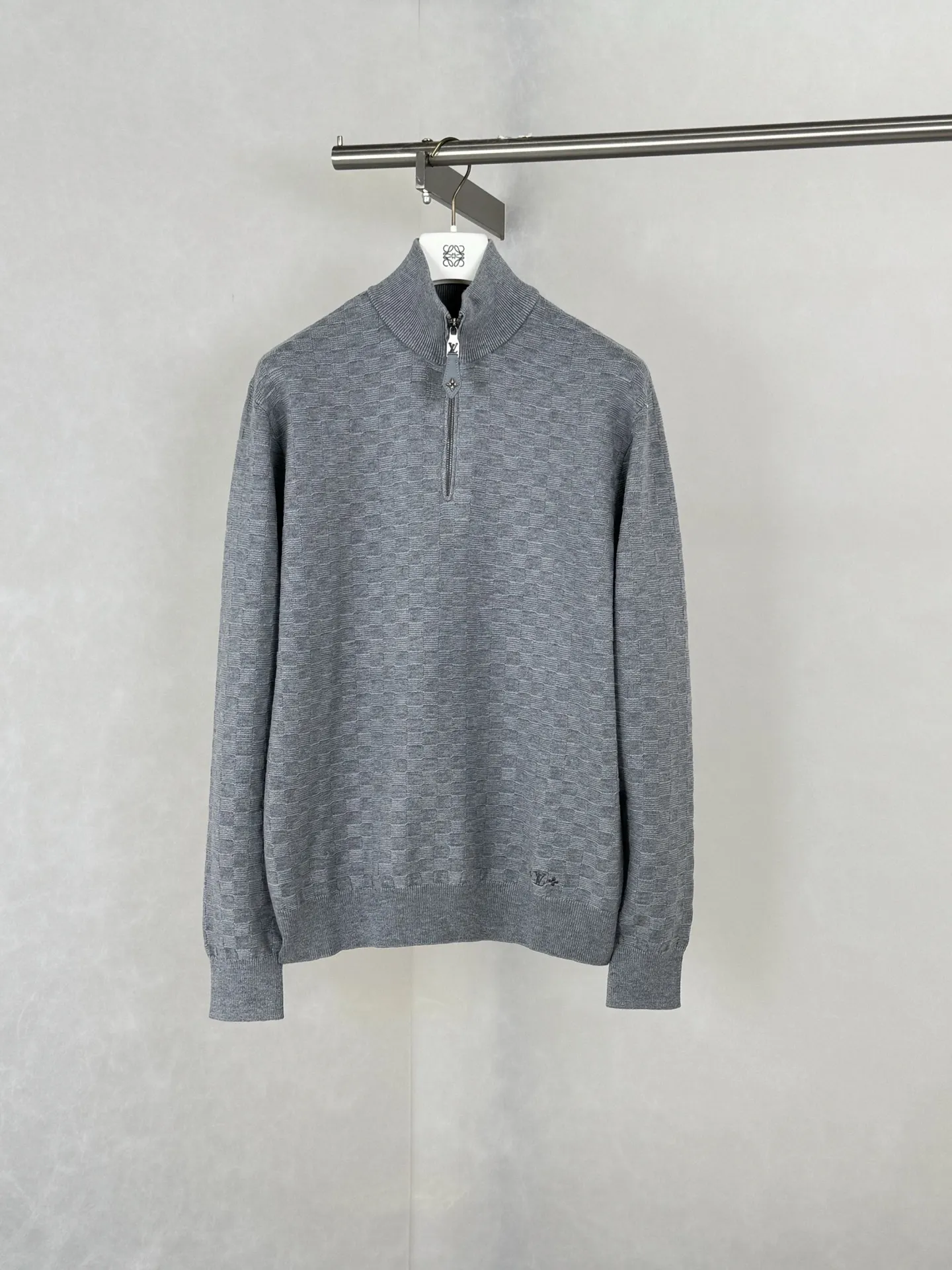 Damier Jacquard Half-Zip Wool Sweater D29521229