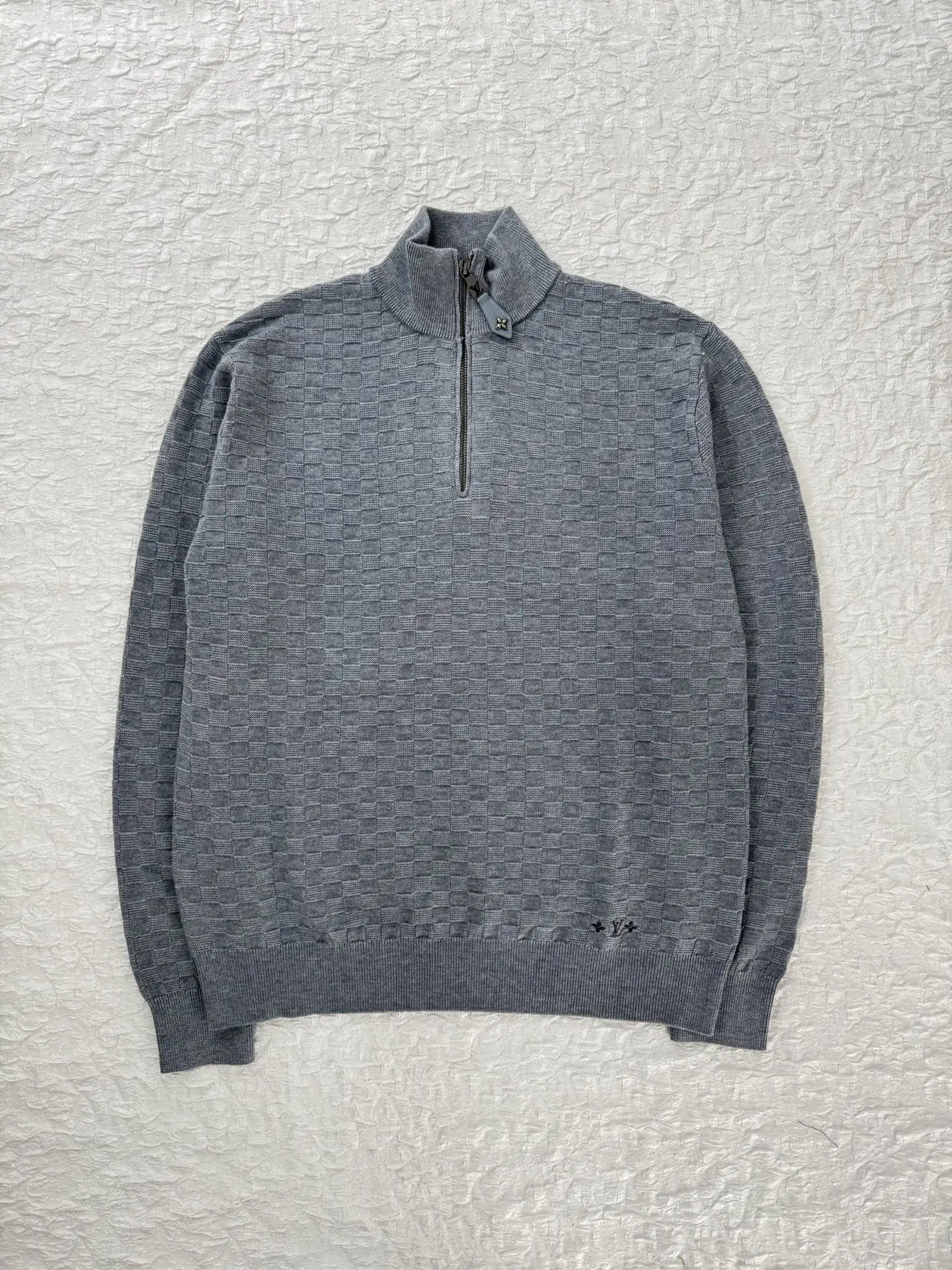 Damier Jacquard Half-Zip Wool Sweater D29521229 — view 3