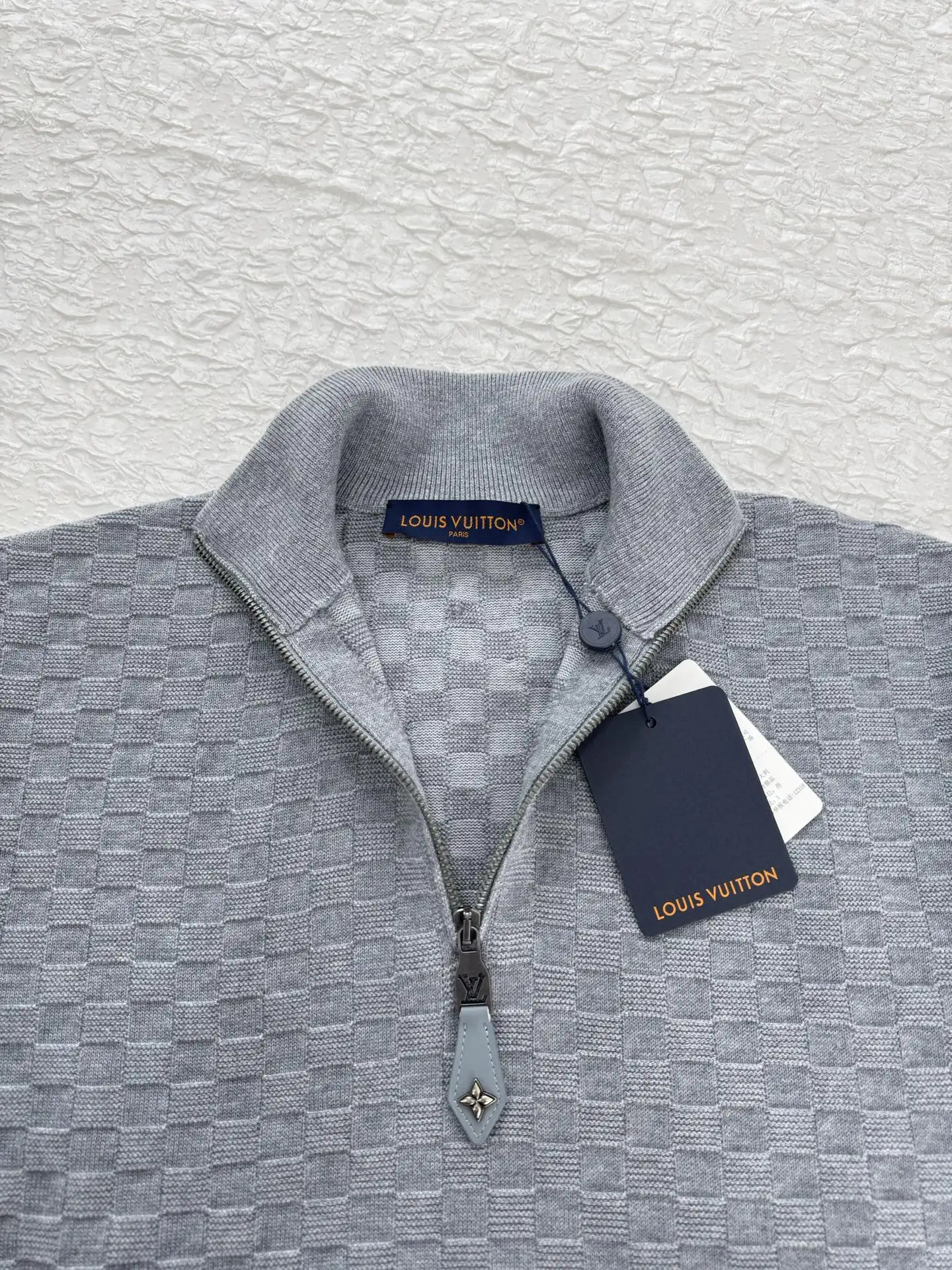 Damier Jacquard Half-Zip Wool Sweater D29521229 — view 4