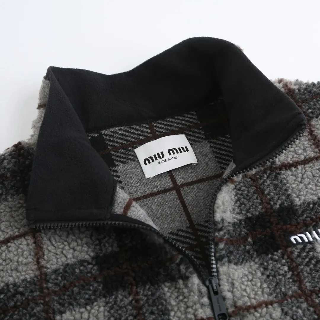Logo-Embroidered Checked Fleece Zip-Up Jacket D30021215 — view 8