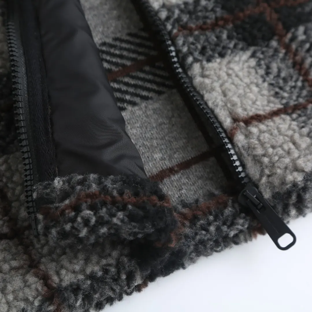 Logo-Embroidered Checked Fleece Zip-Up Jacket D30021215 — view 11