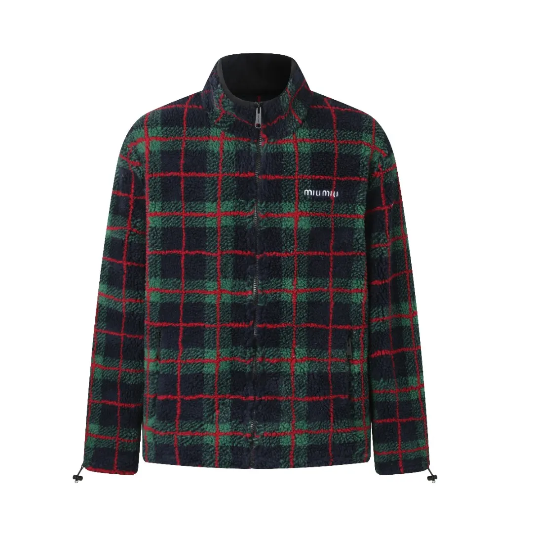 Plaid Wool-Blend Fleece Zip-Up Jacket D30021216