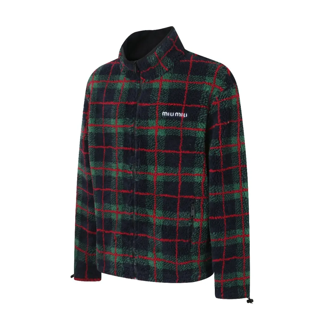 Plaid Wool-Blend Fleece Zip-Up Jacket D30021216 — view 2
