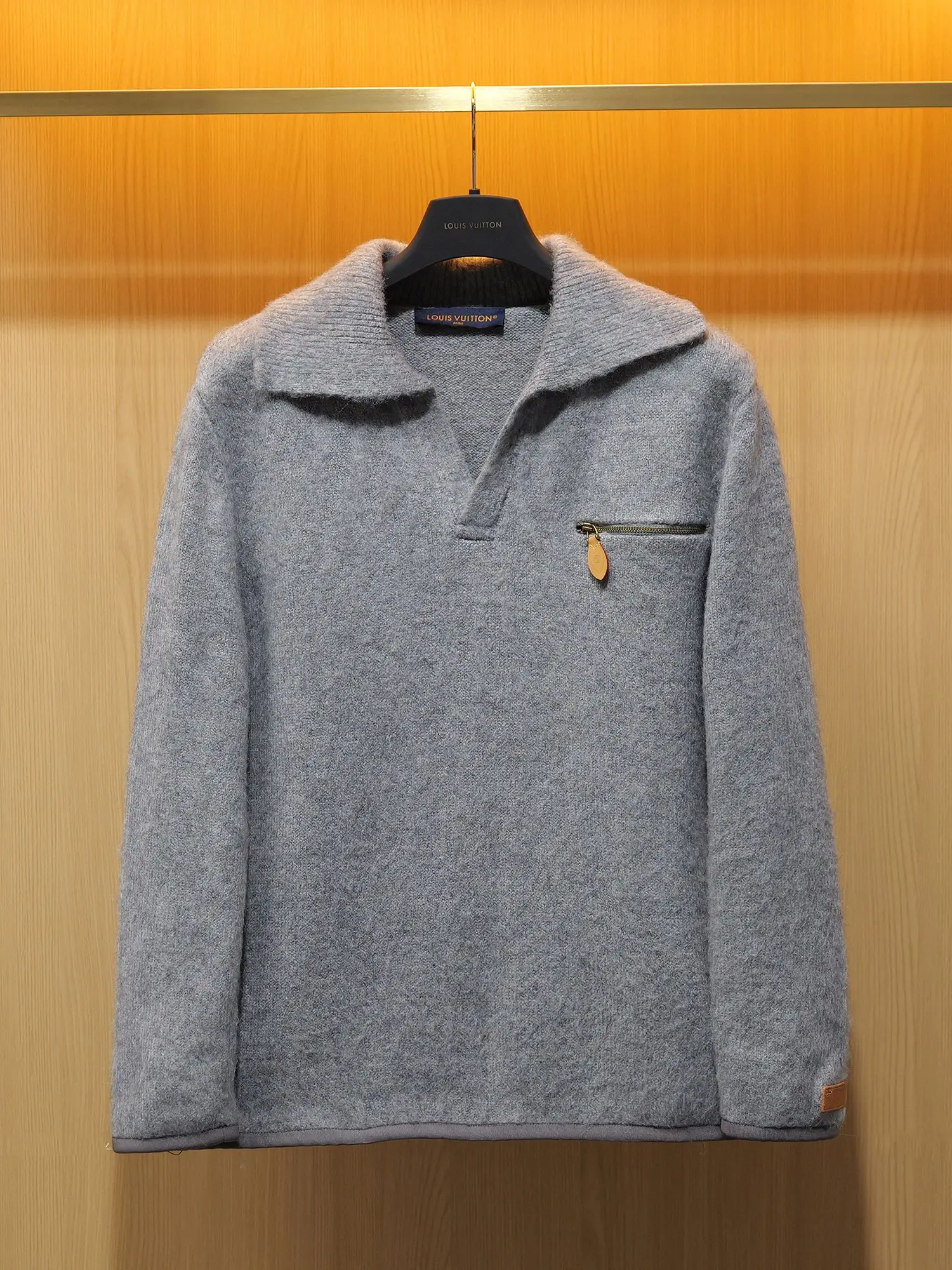 Leather-Trimmed Brushed Knit Pullover D30522715
