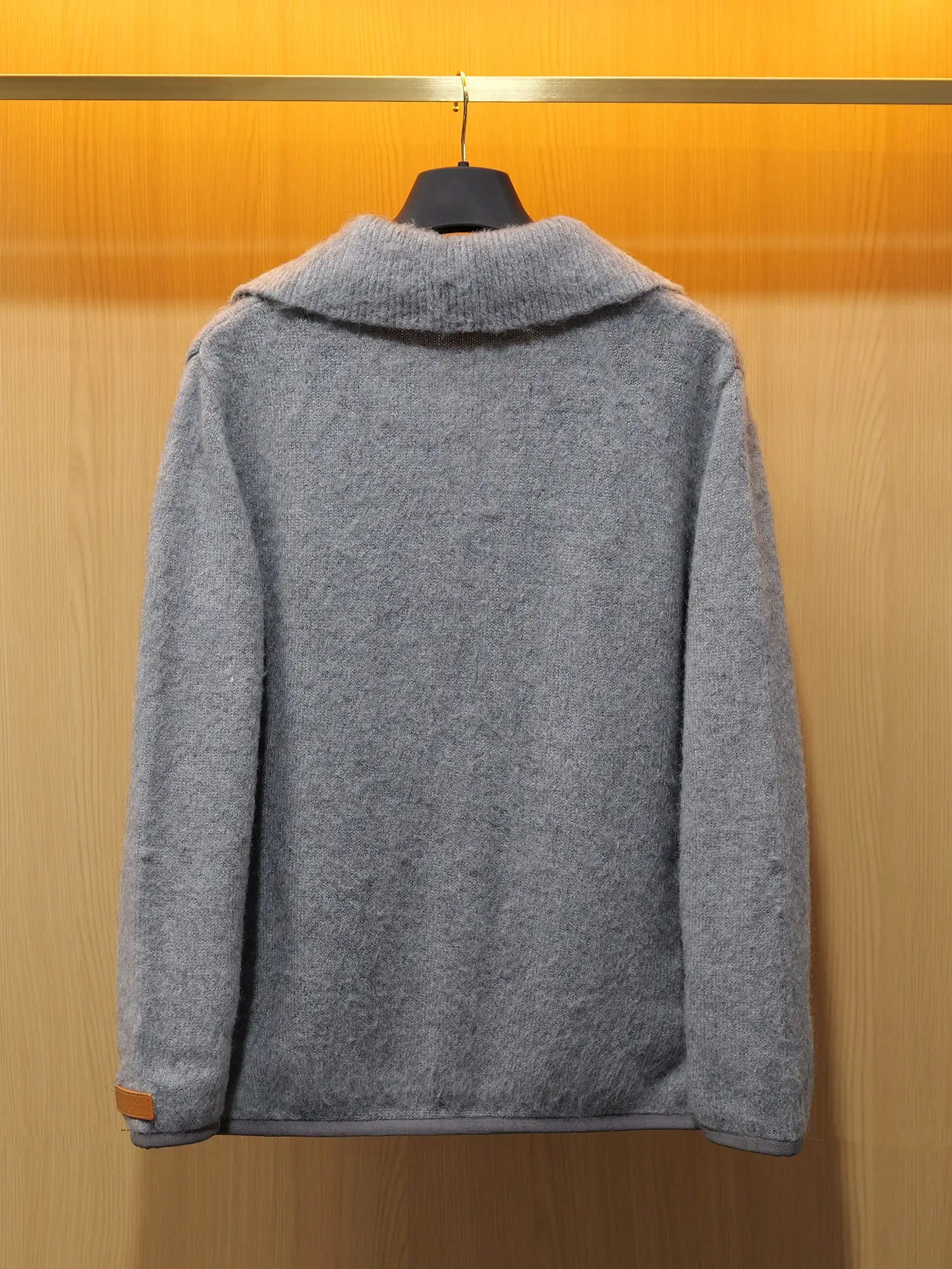 Leather-Trimmed Brushed Knit Pullover D30522715 — view 2